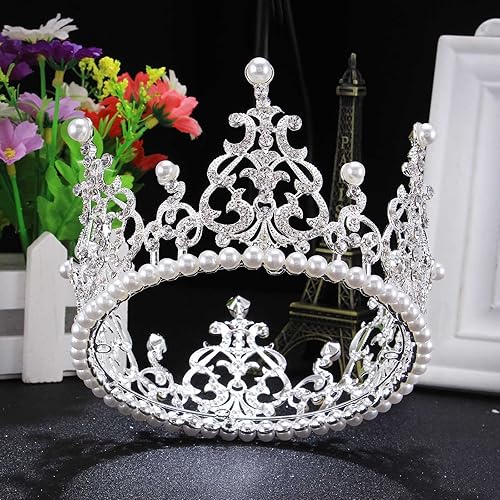 Miniatura 6 de Santfe corona nupcial de 4 pulgadas con gemas transparentes chapado en oro y plata