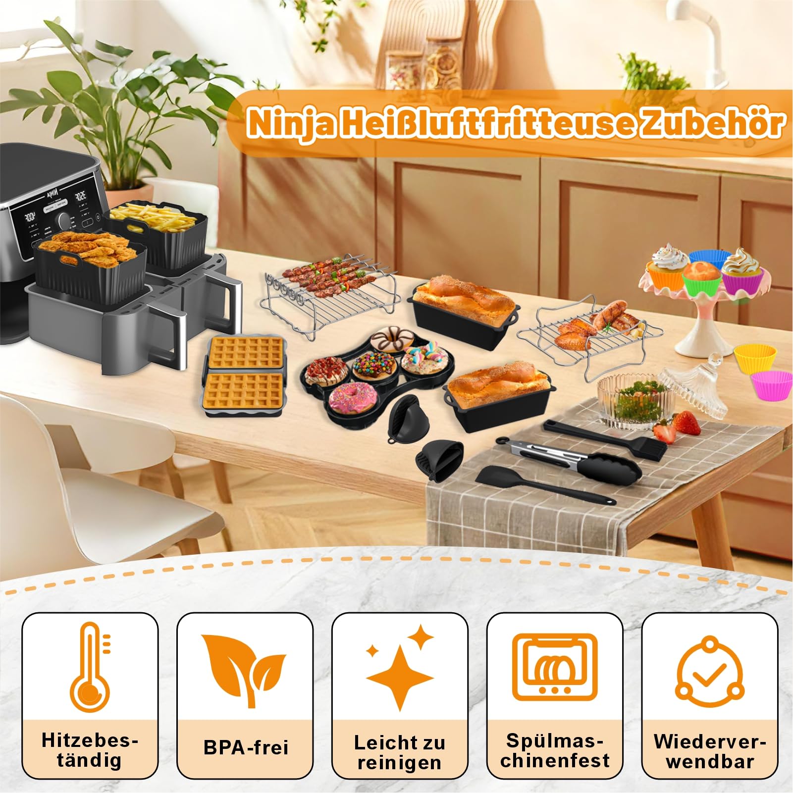 Accesorios para Freidora Aire Ninja Foodi Max Dual Zone AF400EU AF451EU 9,5L, Molde Silicona para Freidora Aire Russell Hobbs 2 Compartimentos 9L