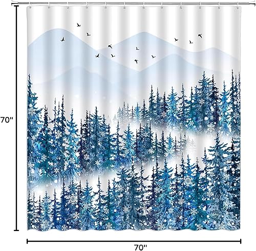 Miniatura 4 de Cortina de ducha de bosque brumoso, pino, acuarela, abstracta, selva, montaña, planta azul, rústico, misterioso, paisaje, decoración de baño, juegos