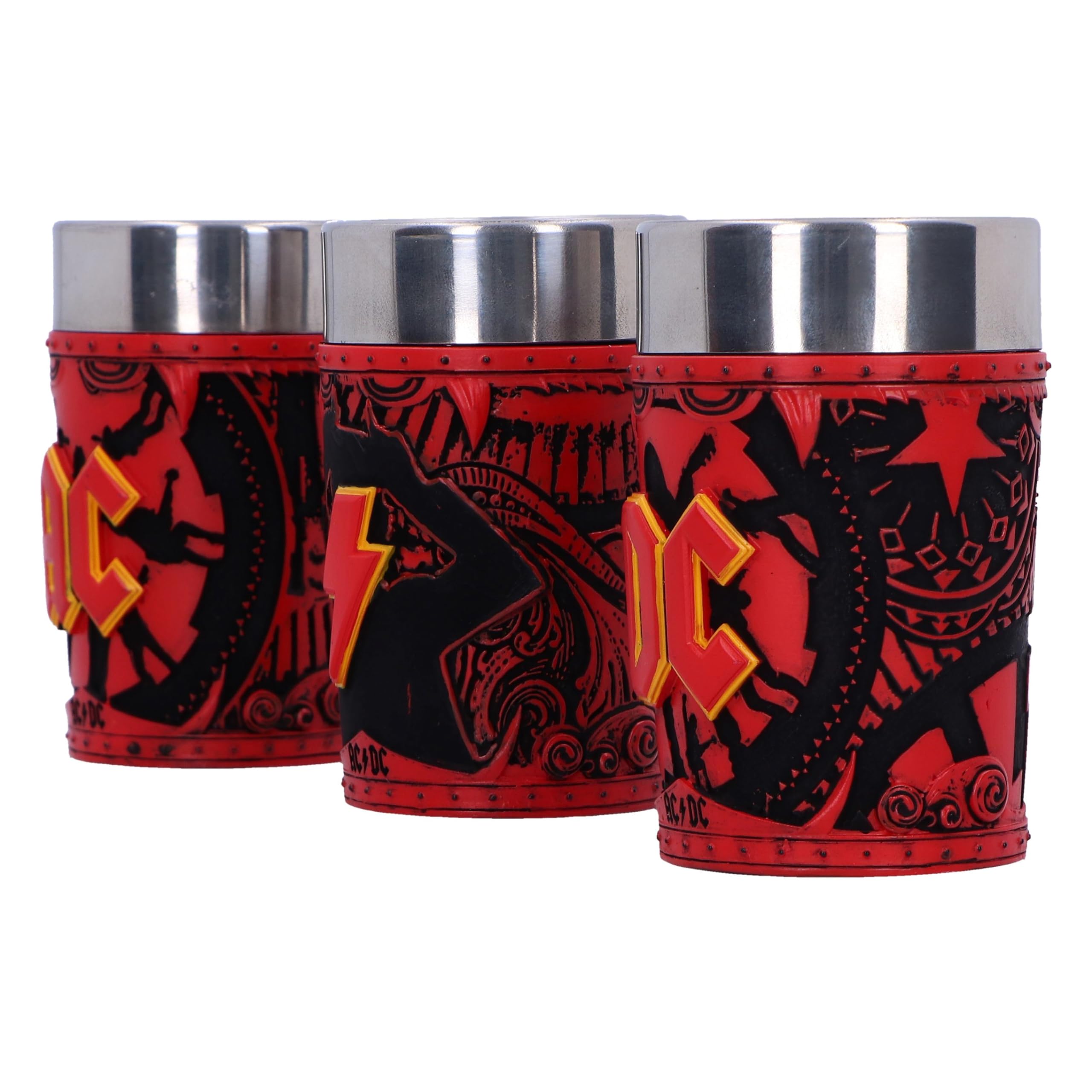 Nemesis Now ACDC-Logo-Set mit 3 Schnapsgläsern, 8,7 cm, Harz, offizielles ACDC-Merchandise, ACDC-Sammelbecher-Set, drei ACDC-Schnapsgläser, gegossen aus feinstem Harz, fachmännisch handbemalt | Handbemalte Rockband-Merchandise, offiziell lizenziertes ACDC