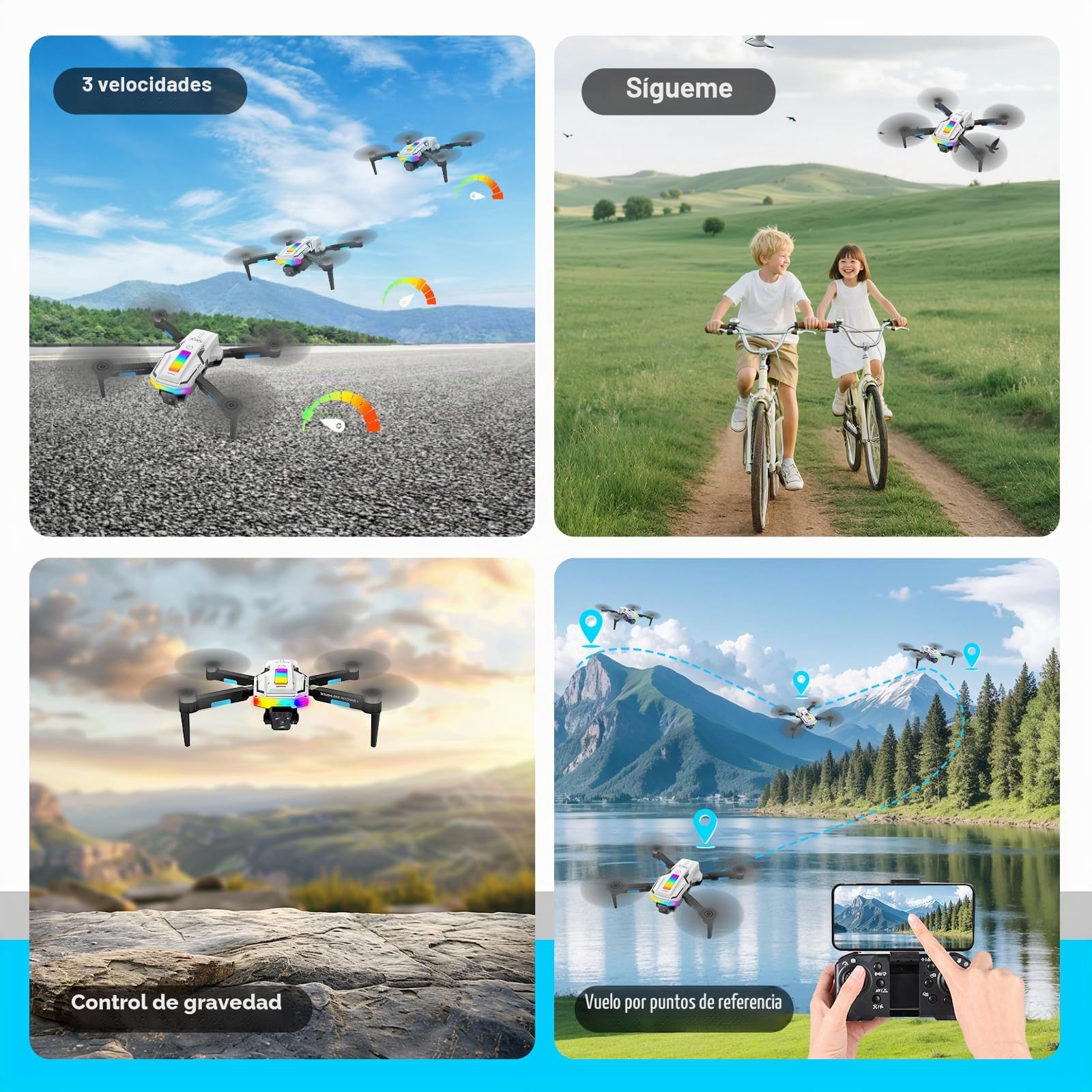 Dron con Camara 4K, 360°Flip, Despegue y Aterrizaje con un Solo Botón, Motor Sin Escobillas, Vuelo con Trayectoria, Modo Sin Cabeza, Regalos y Juguetes para Niños Principiantes, 2 Baterías (Blanco)