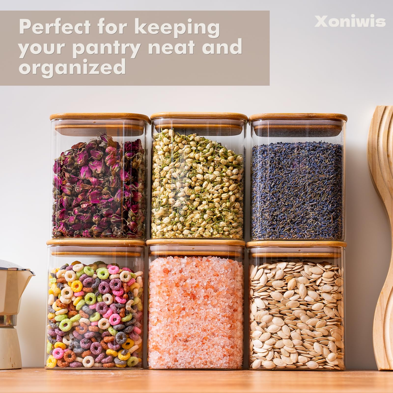 Quadratische Vorratsdosen aus Glas mit Deckel, Vorratsdosen mit Deckel, Vorratsdosen für Speisekammer, Lebensmittel, quadratischer Behälter für Kekse, Nüsse, Snacks, Müsli, Süßigkeiten