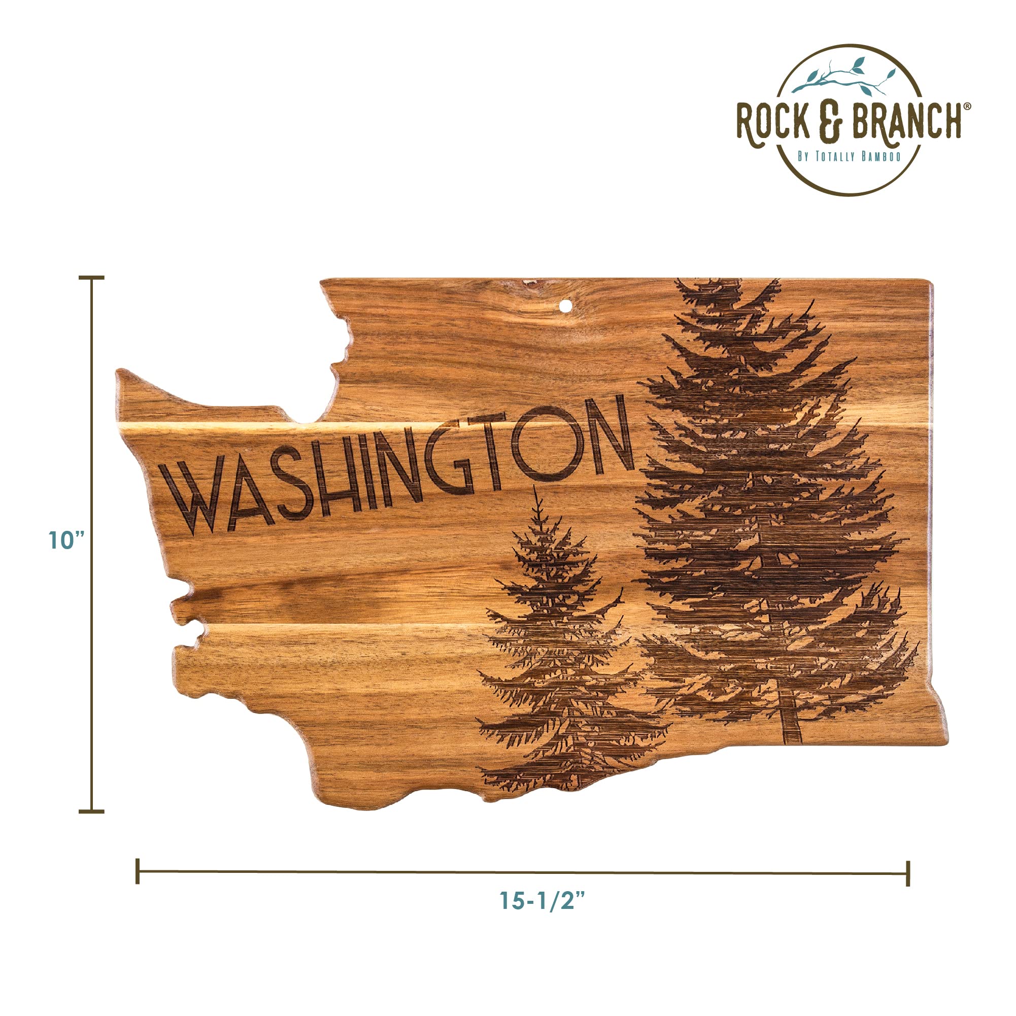 Totally Bamboo Rock & Branch Origins Series Washington State Tabla de cortar y bandeja para servir embutidos, incluye corbata para colgar para exhibición de pared de 15.5 x 10 x 0.6 pulgadas