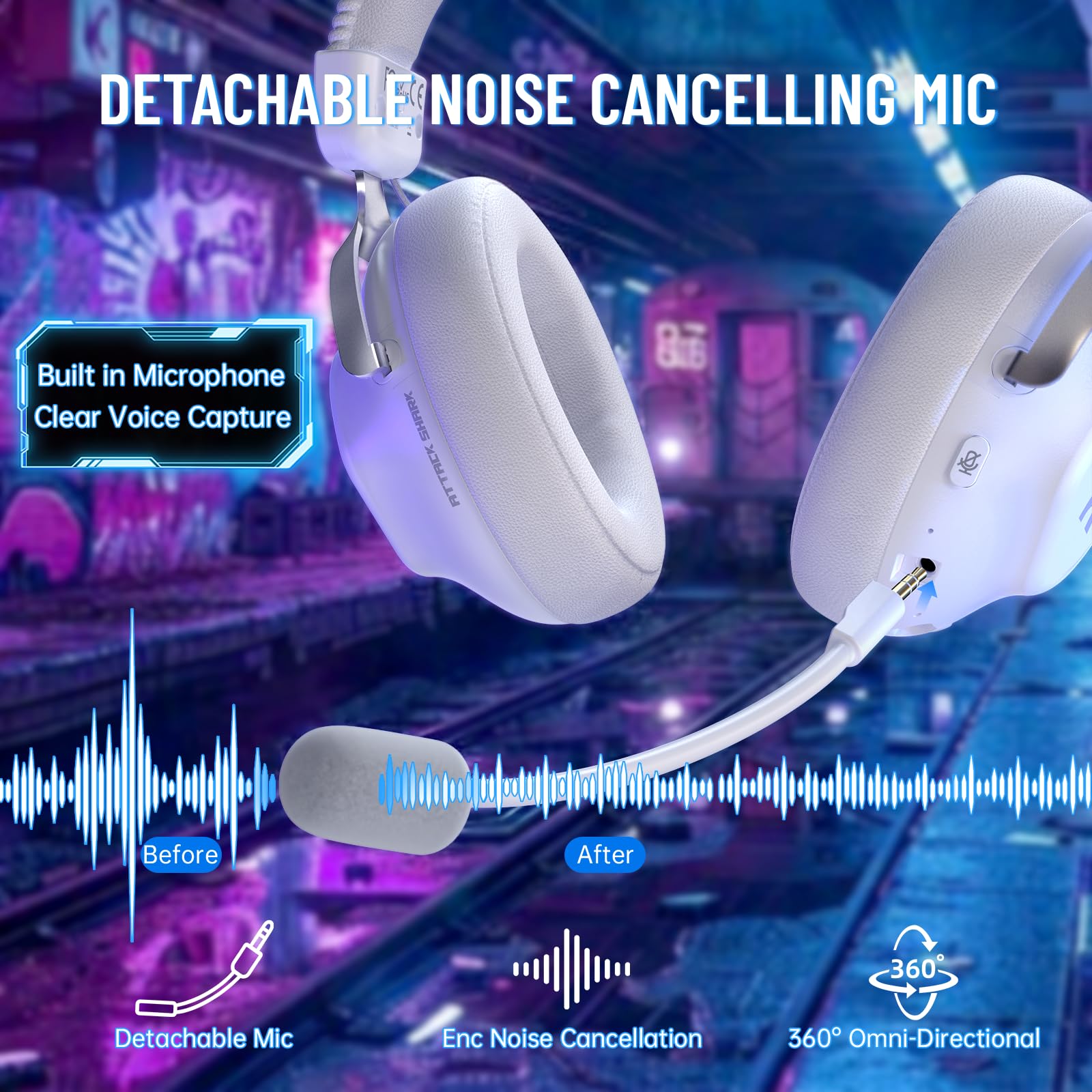 ATTACK SHARK L50PRO kabelloses Gaming-Headset, 7.1-Surround-Sound, EQ-Modi, 53-mm-Treiber, Tri-Mode-Konnektivität, 1100-mAh-Akku, Over-Ear-Headset mit abnehmbarem Mikrofon mit Geräuschunterdrückung