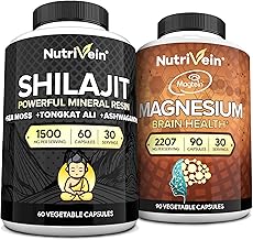 Nutrivein Premium Shilajit Capsules and Magnesium L-Threonate Bundle: Powerful Shilajit for Women and Men + Magnesium Threonate Supplement Pair for Performance, Endurance, Vitality, & Recovery