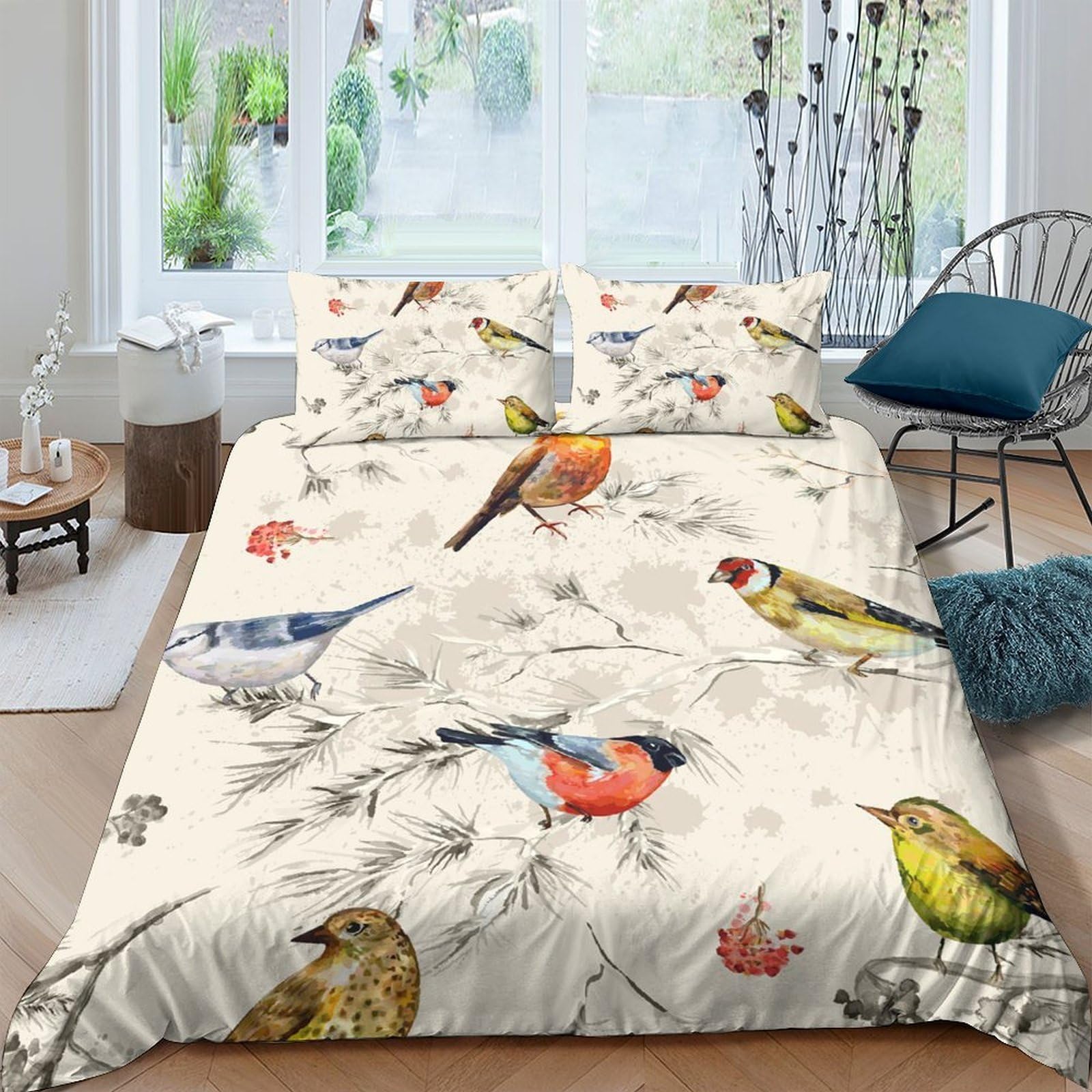 Ctjqhvkz Style-10 3D Printed Colourful Birds Fitted Sheet Microfiber Soft Decorative Branches Mattress Cover For Bedroom Dorm Home Single（135X200cm）