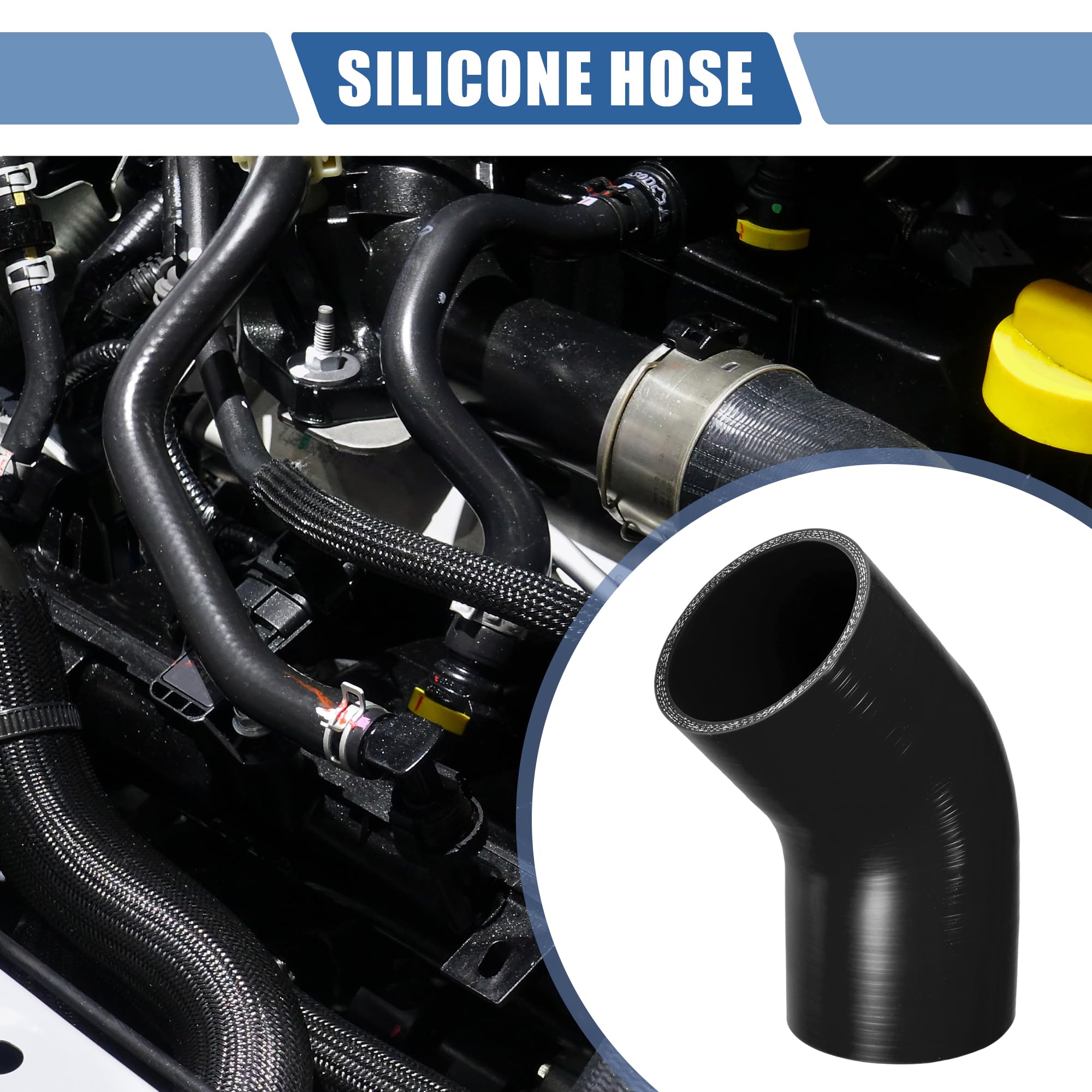 QUARKZMAN 1 Pz Tubo In Silicone Per Auto Nero 45 Gradi | Diam. Interno 80mm, Lung. 90mm, Spess. 5mm, Temp 300°C/-60°C, Press 1MPa, Per Raffreddamento, Olio, Freni, Antigelo, Aria