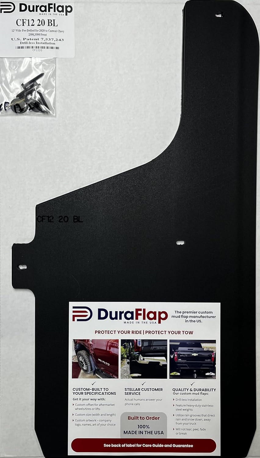 Customizable Front Truck Mud Flaps for Chevy 2500/3500 2020-2024 (Sold as a Pair) Blackline Style