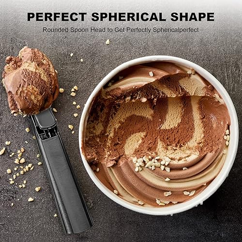 Miniatura 3 de Cuchara de helado de acero inoxidable con cucharas de helado con gatillo, perfecta para yogur congelado, gelatos, helados (negro)