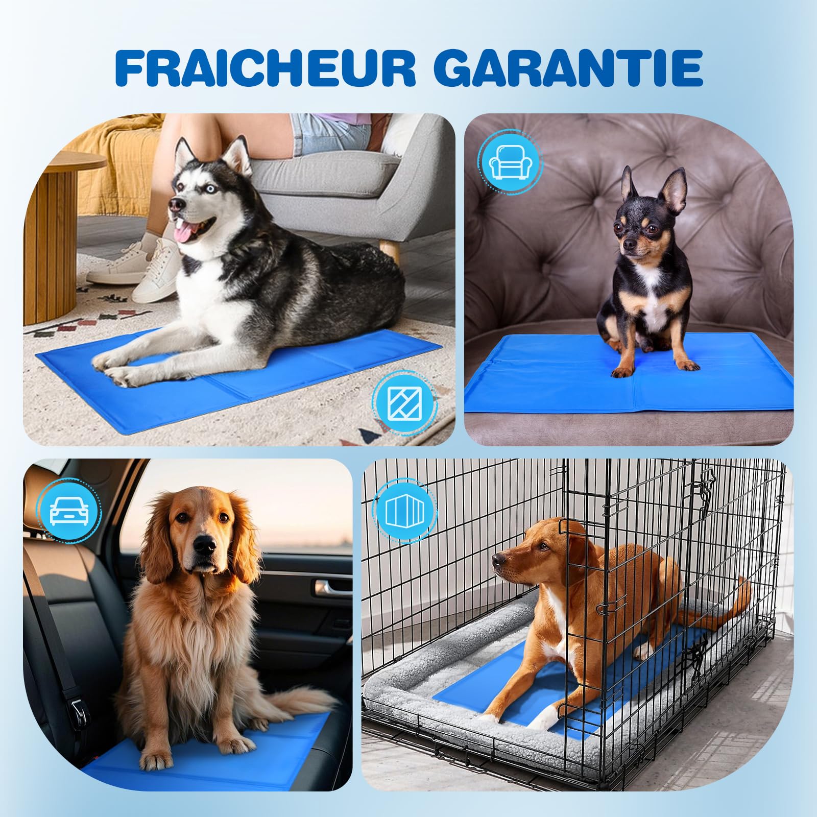 DONWEI Tapis Rafraichissant Chien, Tapis Rafraichissant en Gel Non Toxique, Auto-Rafraîchissant Chat, Imperméable et Pliable, Facile à Nettoyer, Couverture Rafraîchissant pour Animaux, 90×50CM