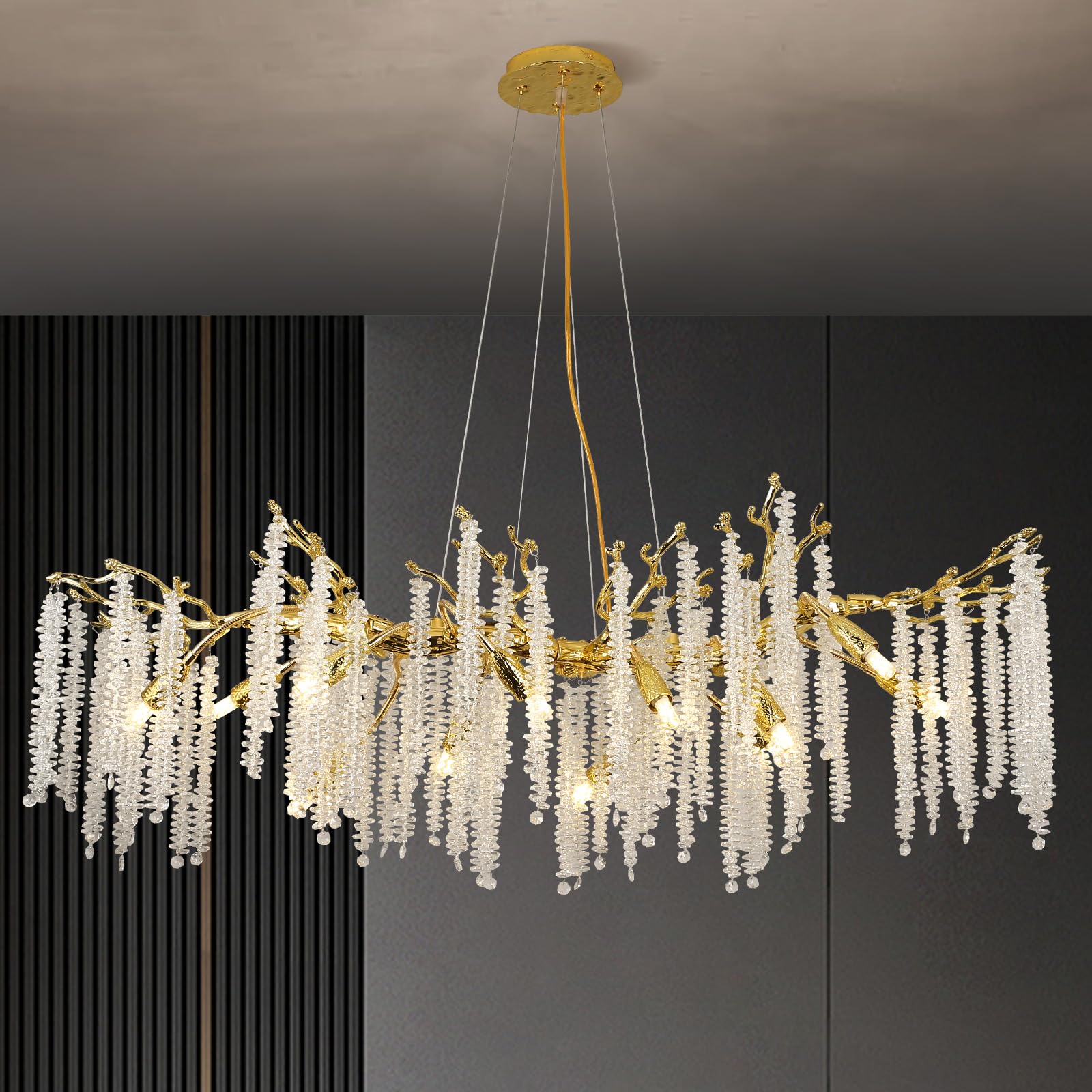 LáMpara De Araña Cristal Moderna,Lujosa Redondo Dorada LáMpara Colgante,Cristal K9 Colgaban De Las Ramas,Lampara Techo Colgante,Lamparas Para Salón Dormitorio Comedor L120cm