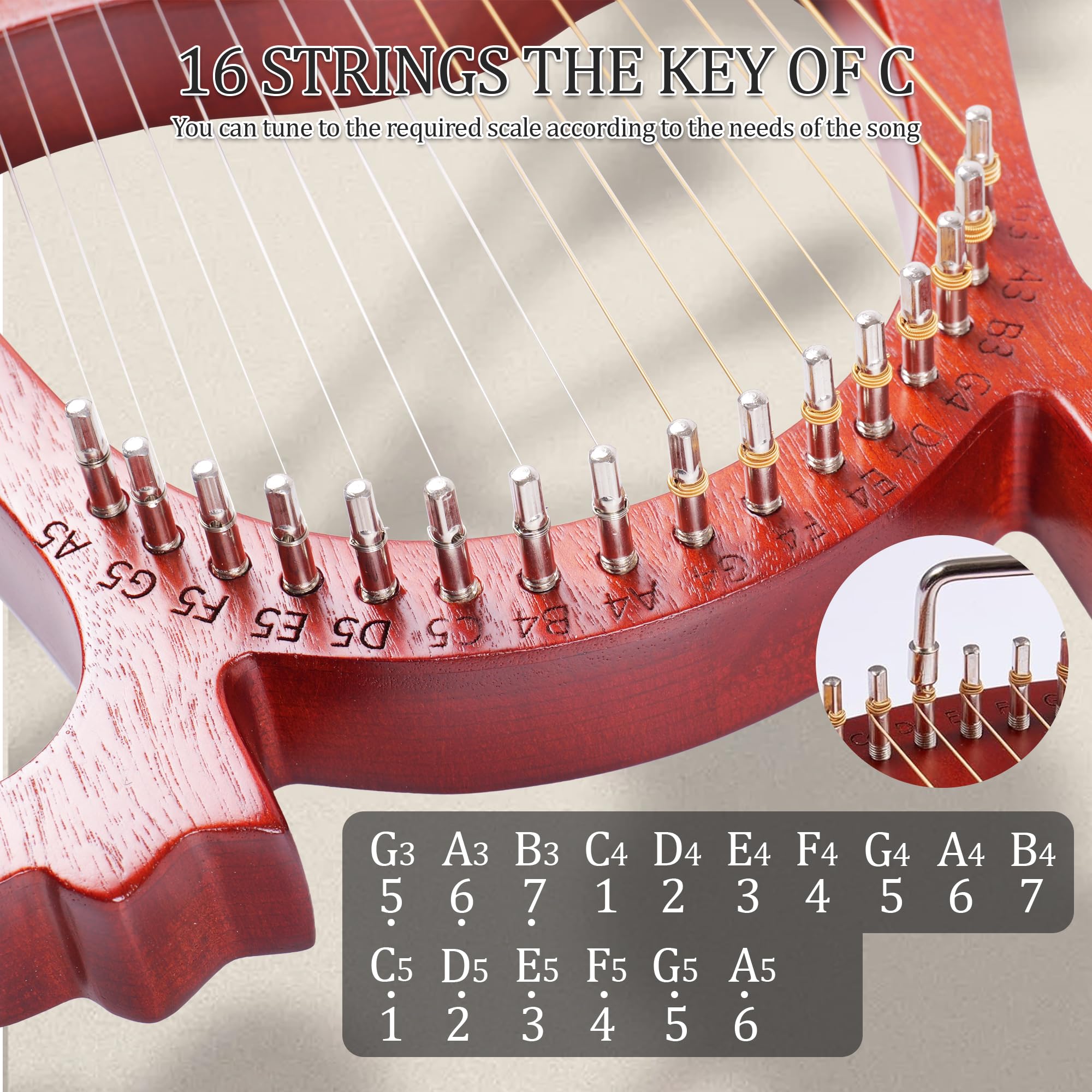 Mulucky Arpa a 16 corde in metallo, corpo in mogano, sella in rame, mini strumento musicale con chiave per accordatura e borsa per principianti