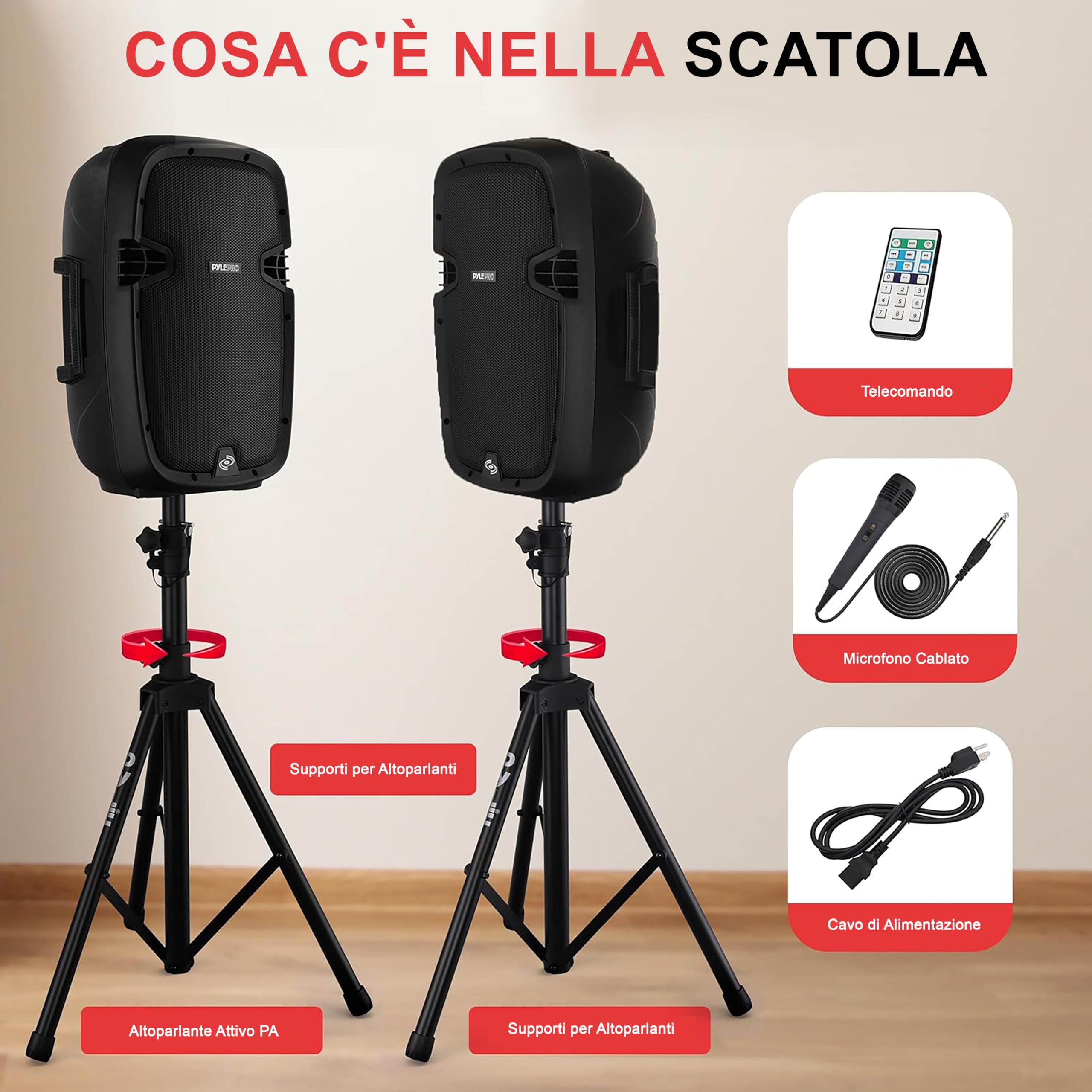 Pyle Sistema PA Portatile Wireless, Cassa Bluetooth, Altoparlanti Attivi e Passivi da 1000 Watt, Cassa Bluetooth Potente, USB SD MP3 AUX, Montaggio 35 millimetri, 2 Supporti, Microfono