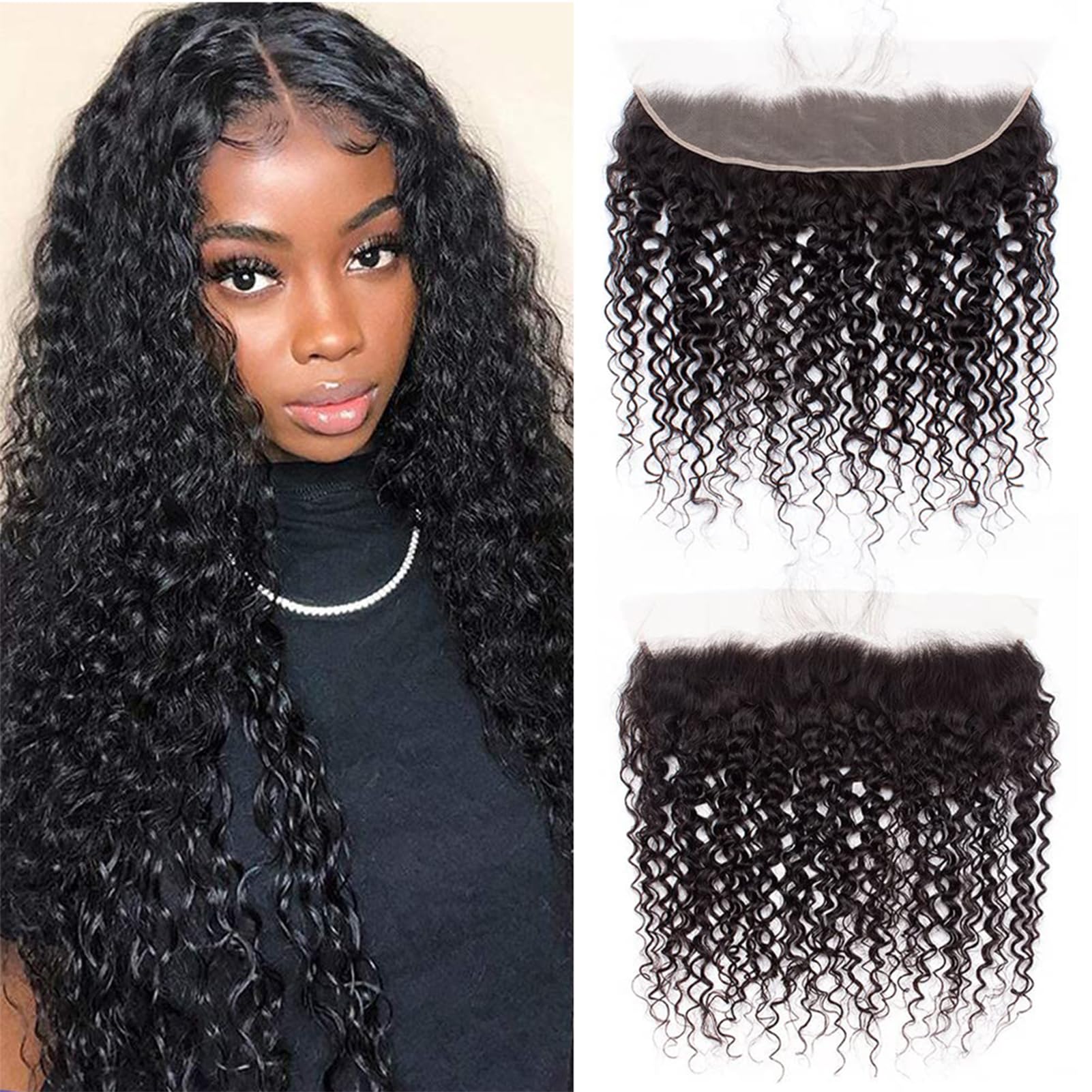 Brazilian Curly Lace Frontal Closure 13x4 Ear to Ear 100% Unprocessed Virgin Kinky Curly Human Hair Swiss Lace Frontal Closure Bleached Knots Pre