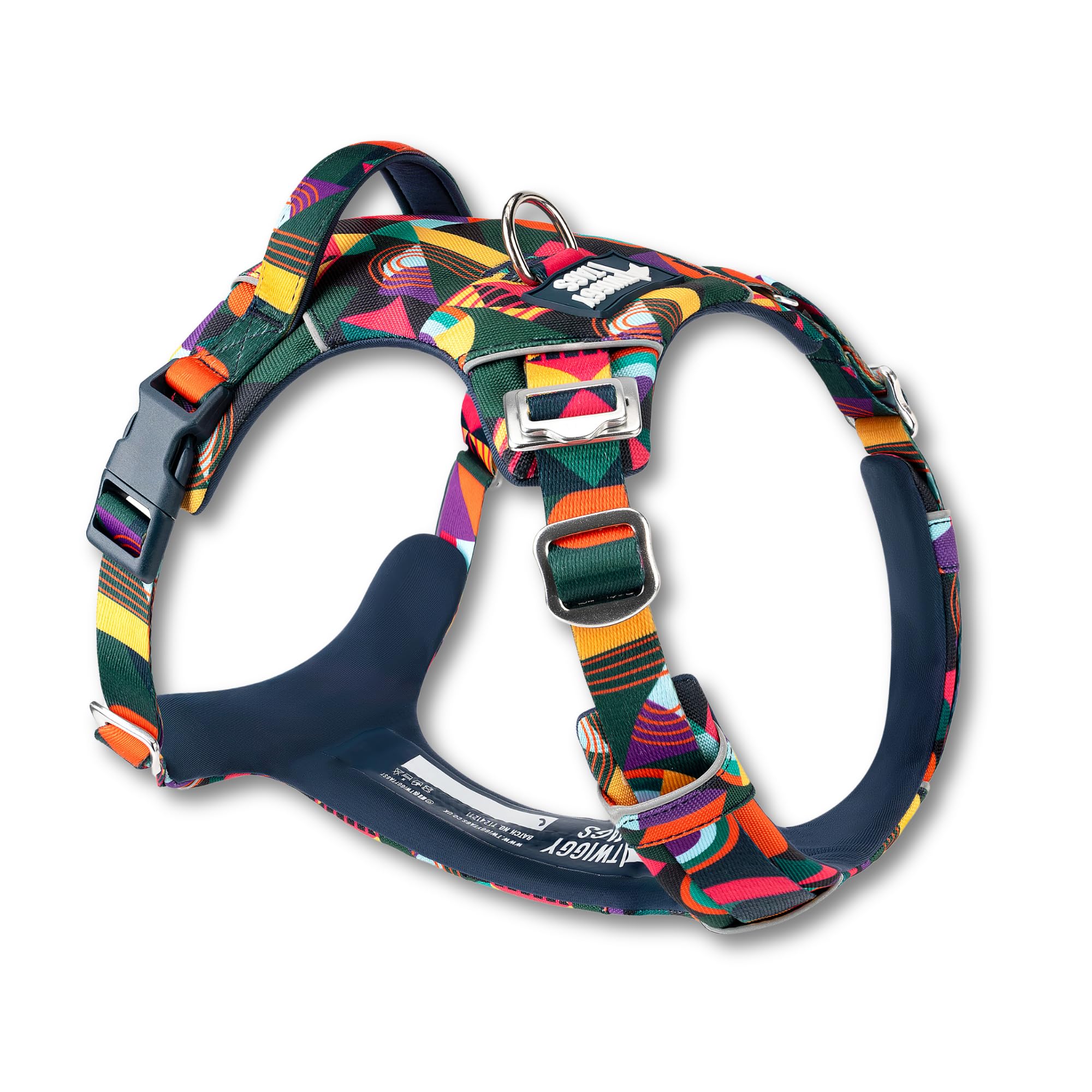 Twiggy Tags Adventure 2.0 Harness | Adjustable, Reflective, Durable Dog Harness | Dual lead attachment | Stain & Water Repellent, Tough & Strong | All Dog Breeds | Multi-Coloured Aurora | Size 1, XS