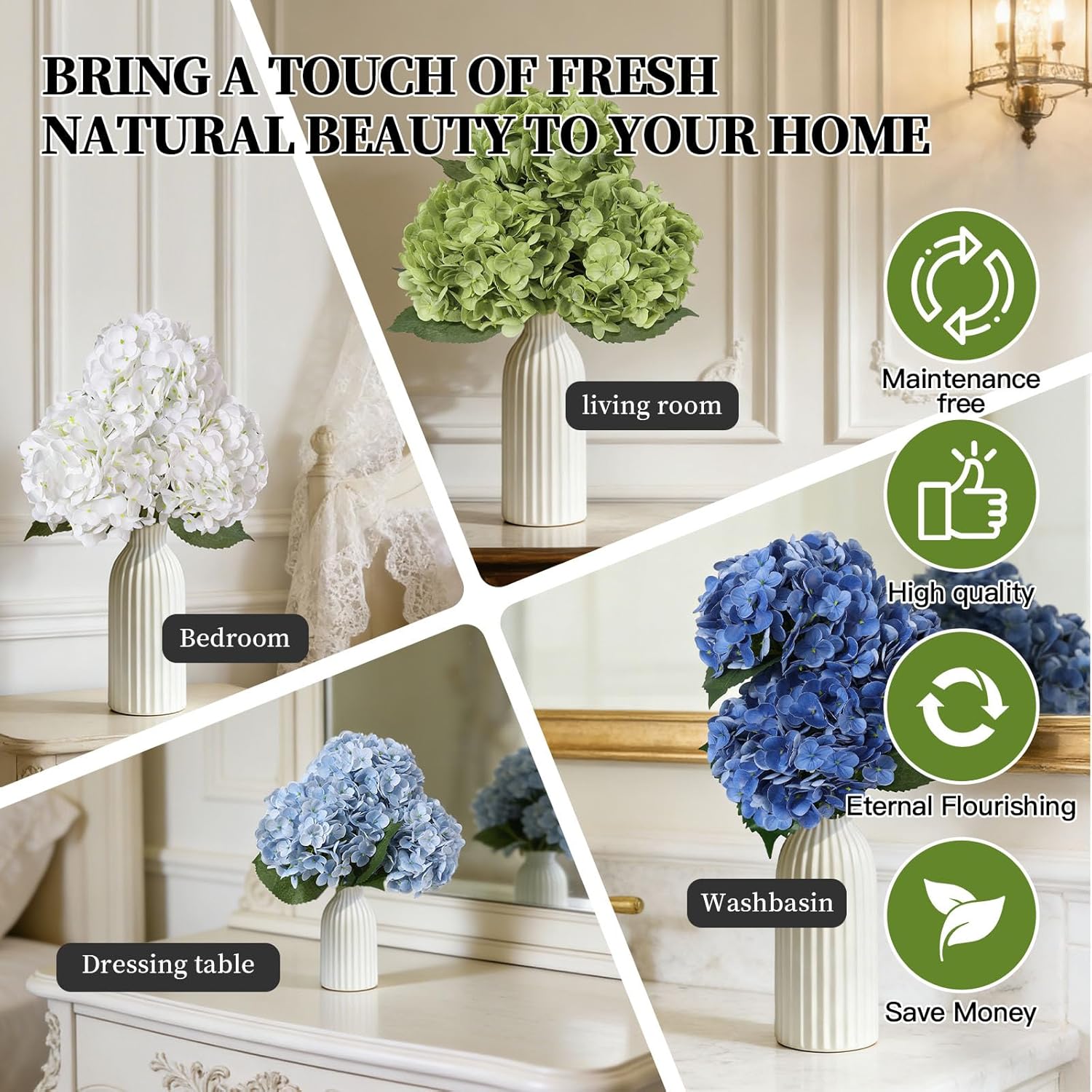 SwanMoon 3PCS Real Touch Artificial Hydrangea Flowers, 21 Inch Large Lifelike Silk Dry Faux Hydrangeas for Wedding, Home, Party, Office & Table Centerpiece Decoration