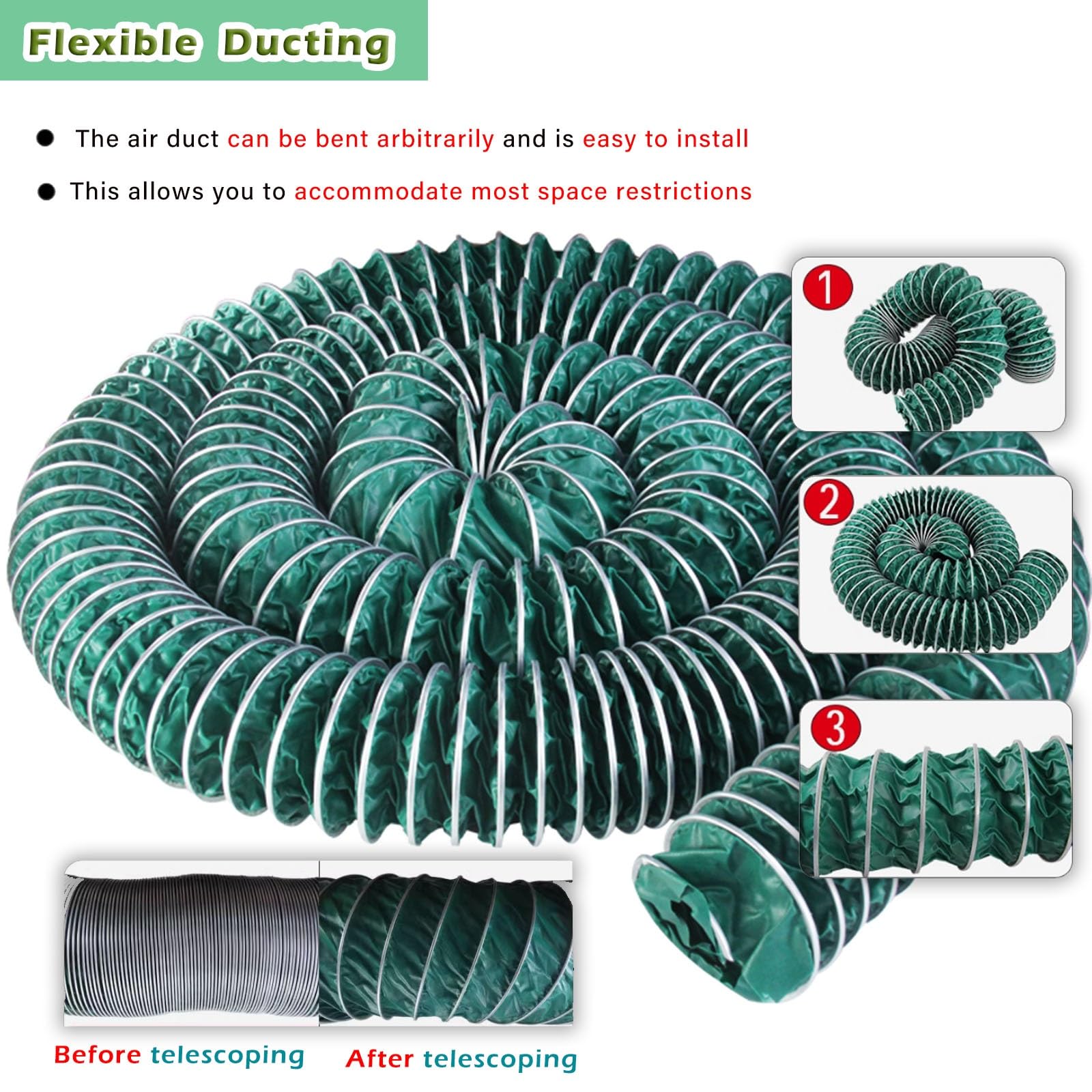 Manguera Flexible Aislante de Alta Temperatura, ventilación ignífuga para talleres mecánicos y secadoras, Kit de ventilación para baño de 8 m/25 pies, 300 mm (11 3/4")