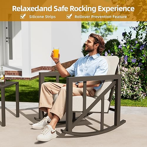 Miniatura 8 de TOLEAD Juego de sillas mecedoras para exteriores, juego de muebles de patio de 3 piezas, juego de muebles de patio al aire libre con 2 balancines y