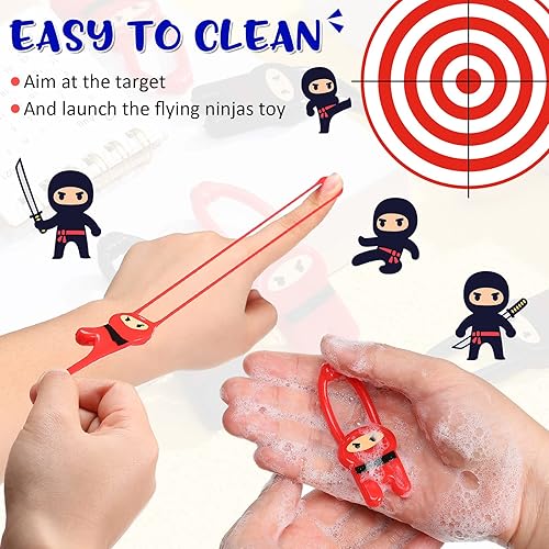 Miniatura 5 de Skylety 24 piezas elásticas de ninjas voladoras escurridas, juguetes ninja elásticos rojos y negros elásticos ninja estirables divertidos juguetes