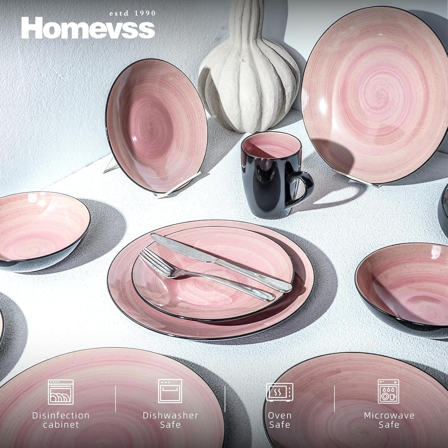 Stoneware Sonoma 16pc Dinnerware Set, Black + Speckled Spin Wash Rose