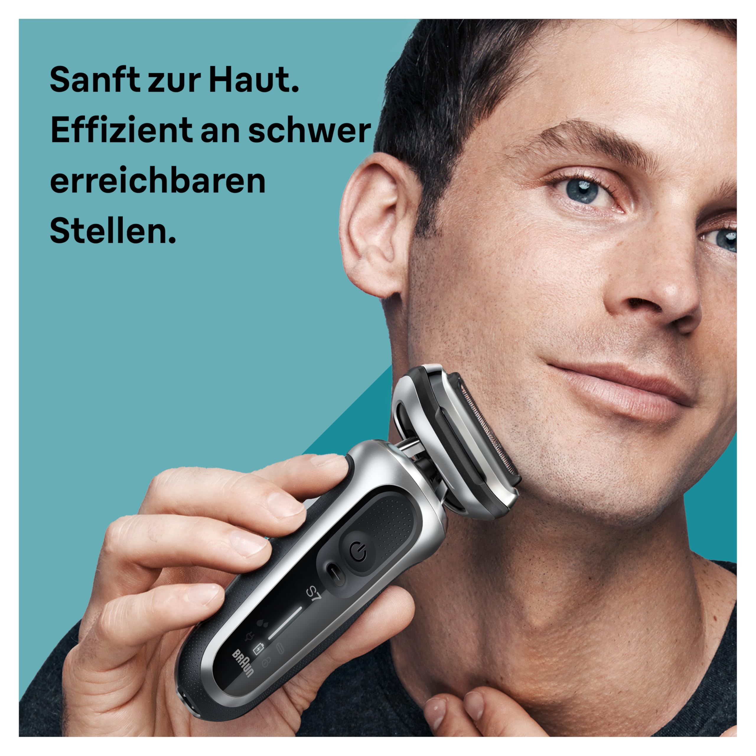 Braun Series 7 Elektrorasierer 360° Flex mit EasyClick Präzisionstrimmer, Rasierer Herren mit Aufsatz, Wet und Dry, Made in Germany, 71-S4200cs, silber