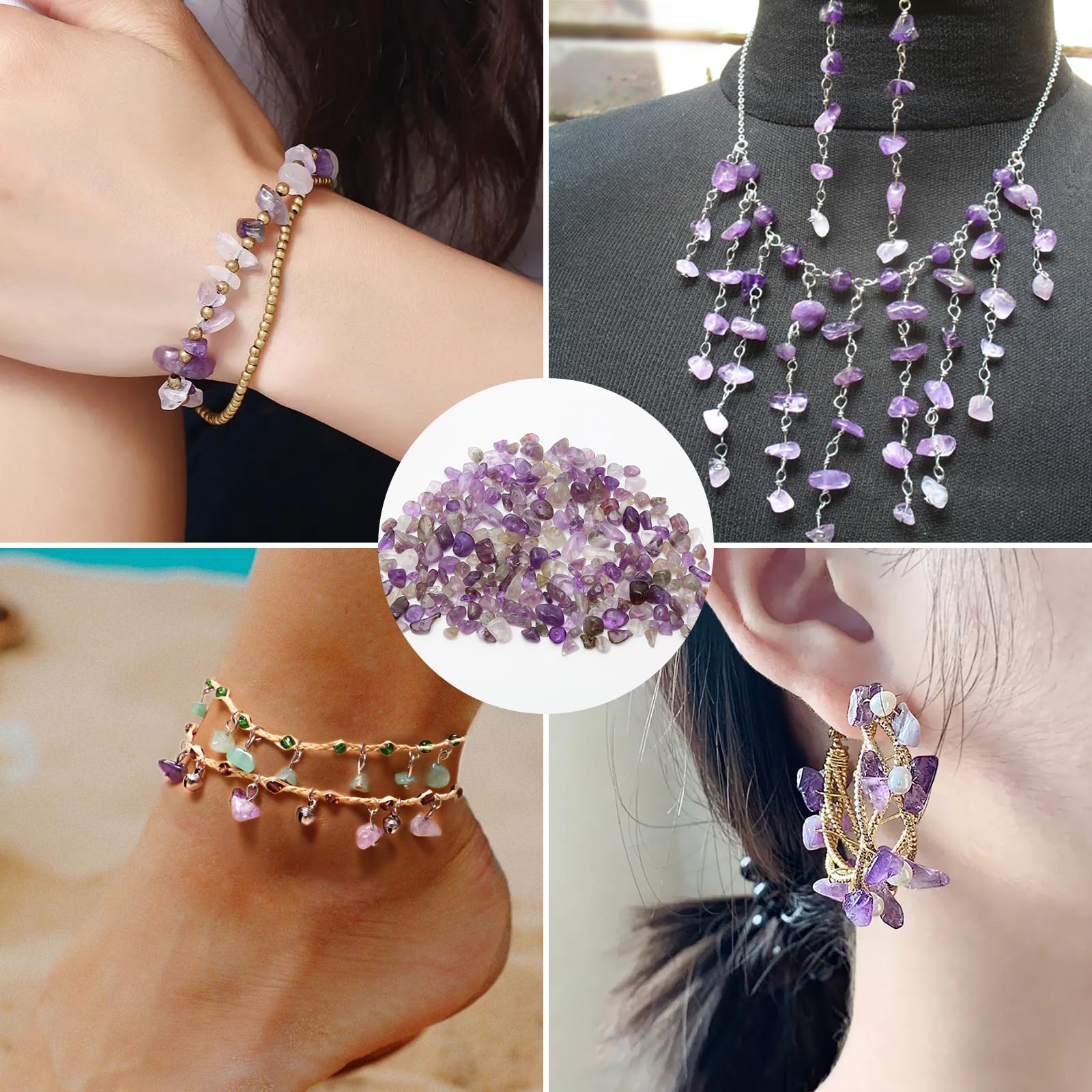 AWARDSEN 400 perline di cristallo di rocca per bracciali da 6 mm, set di perle naturali irregolari, per braccialetti fai da te, gioielli da donna, 5-8 mm