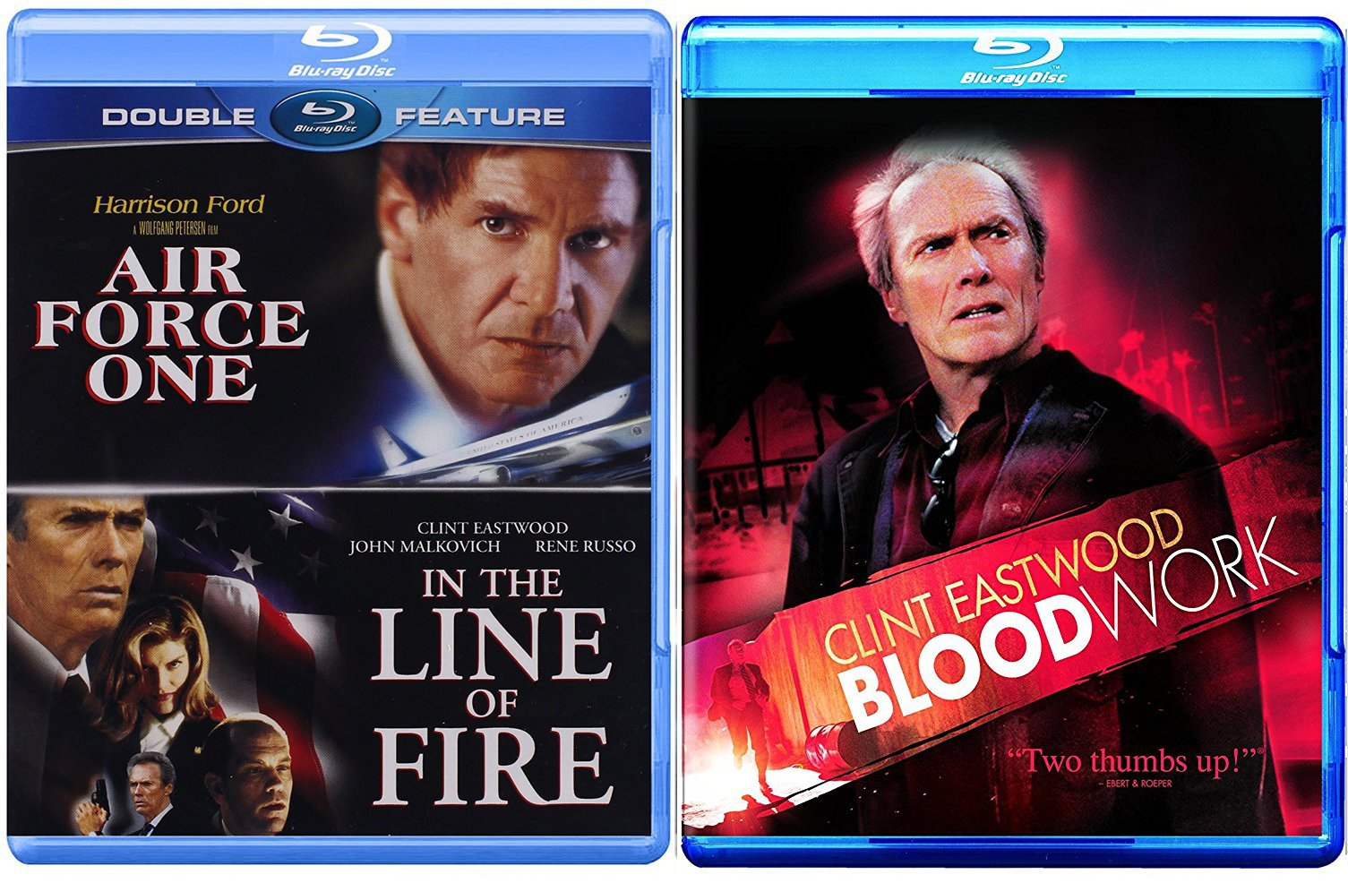 Clint Eastwood Blood Work Blu Ray & In the Line of Fire + Harrison Ford Air Force One Blu Ray Bundle Crime Action Pack 3 Movie Set Feature Films