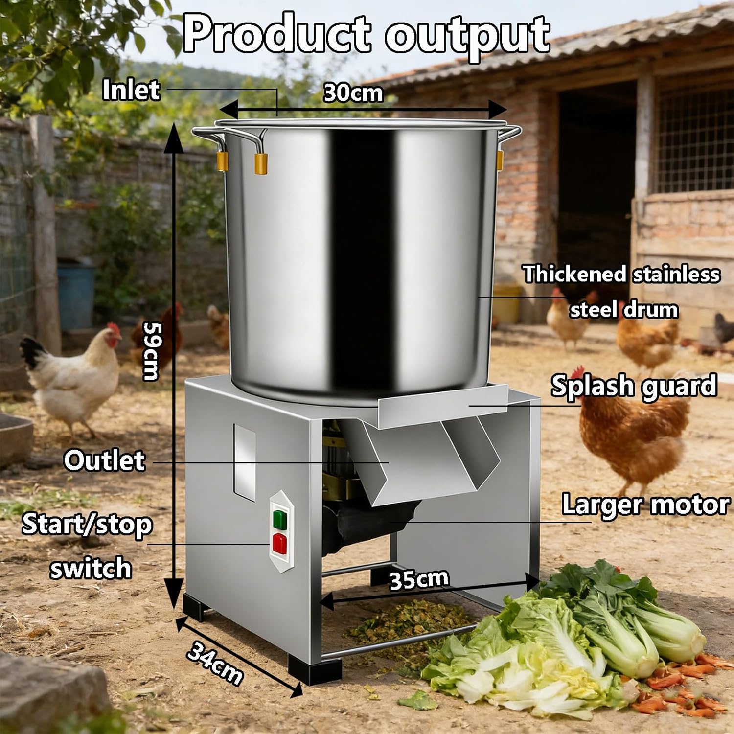 Heavy-Duty Electric Vegetable Chopper & Shredder - Stainless Steel Cutter for Poultry Feed, 3500 RPM Fast Slicing, Ideal for Home Cooking & Farm Use