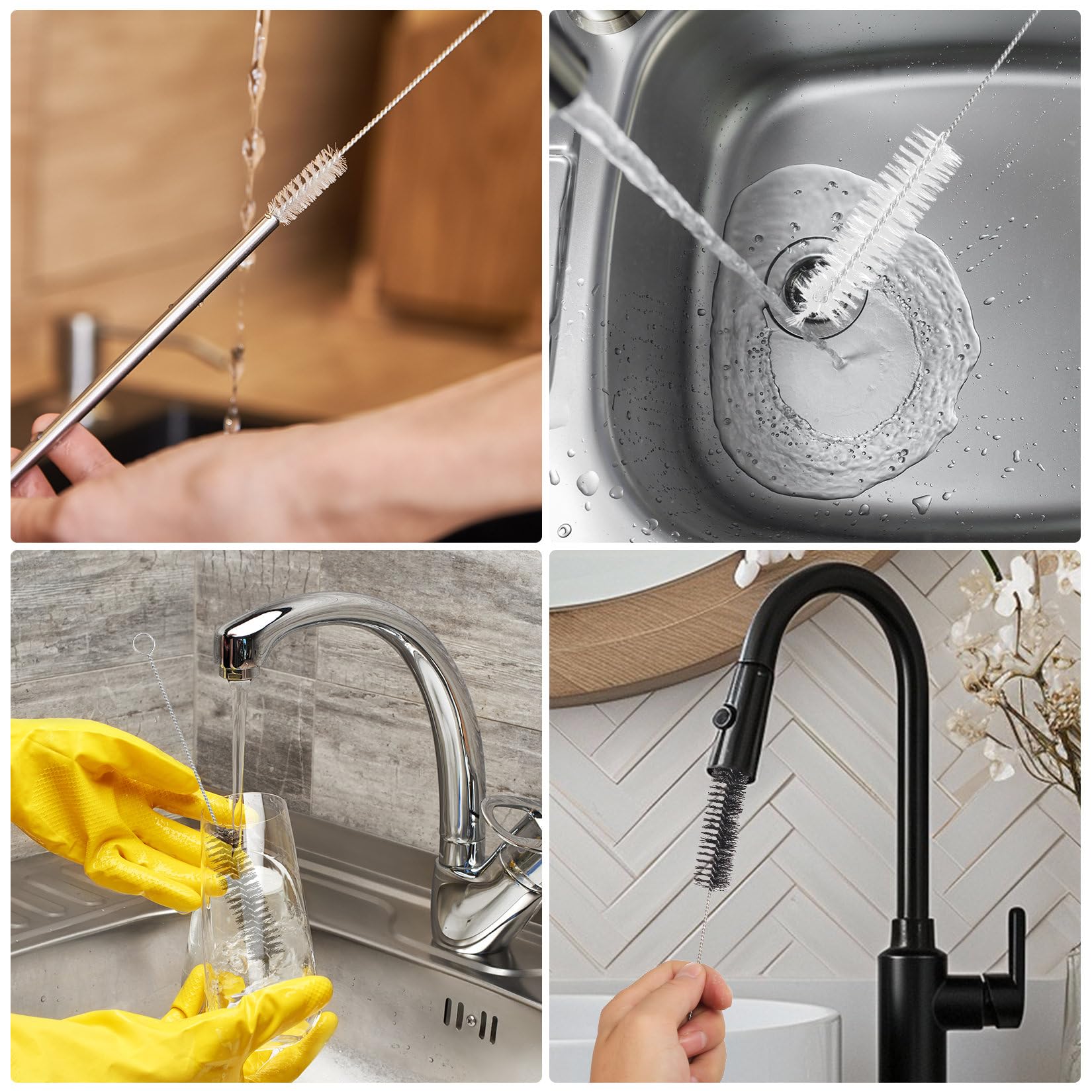 4 Pz Stura Tubi di Scarico Lavandino Bagno Cucina, Spazzola per Pulire Doccia, 200cm Spazzola Pulizia a Doppia Testa per Pulizia del Tubo Lavandino Doccia Bagno Cucina (2 Corti, 2 Lunghi)