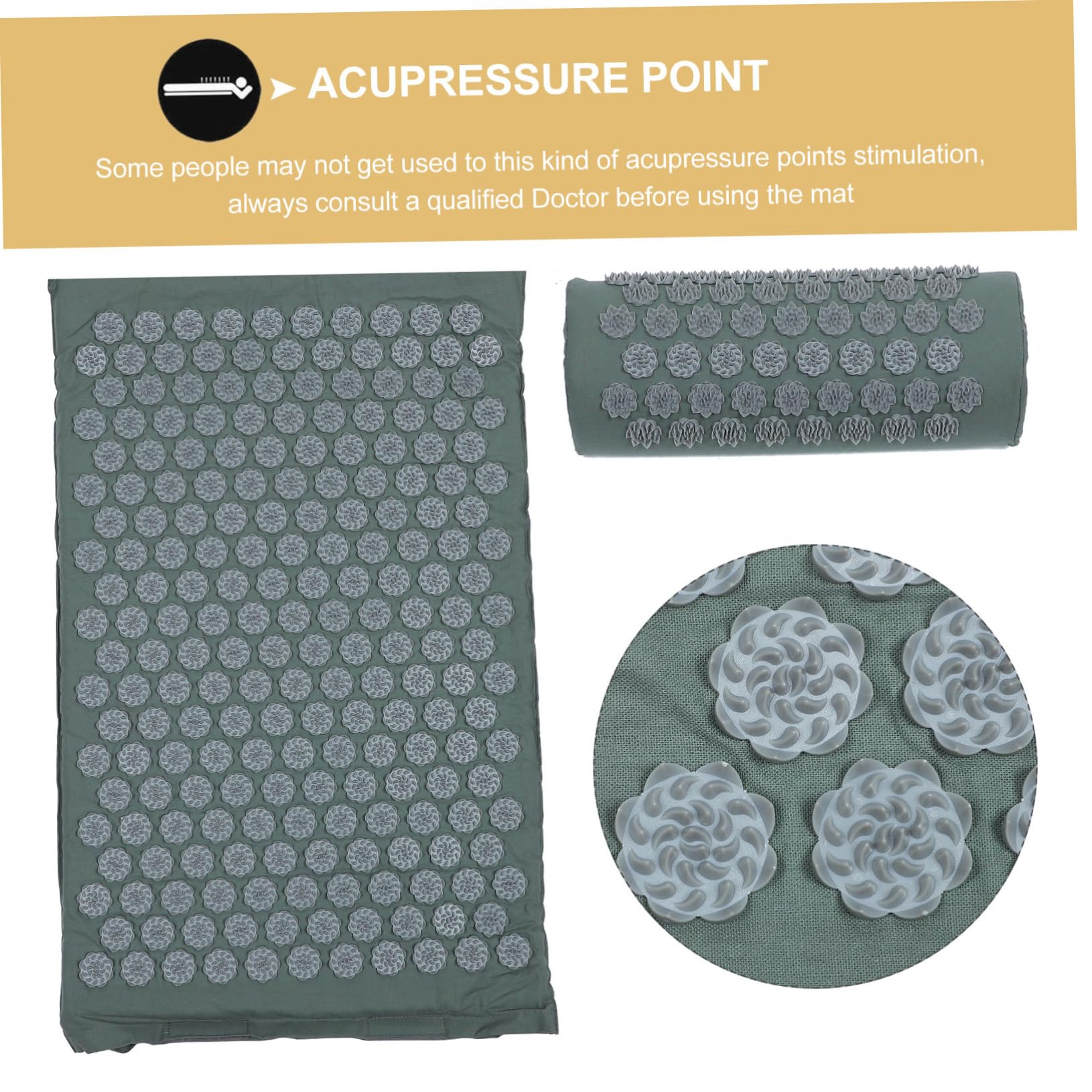 Beaupretty 2piezas Almohada de Masaje con Esterilla de Yoga para Puntos de Acupuntura Kit de Lavable Accesorio de Masaje para Yoga y Relajación Casa