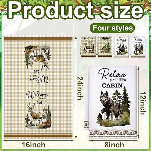 Miniatura 3 de Buryeah Juego de 4 toallas de cocina de cabaña de 23.6 x 16 pulgadas, diseño de oso de vida silvestre, ciervo, oso, decoración rústica, suave,