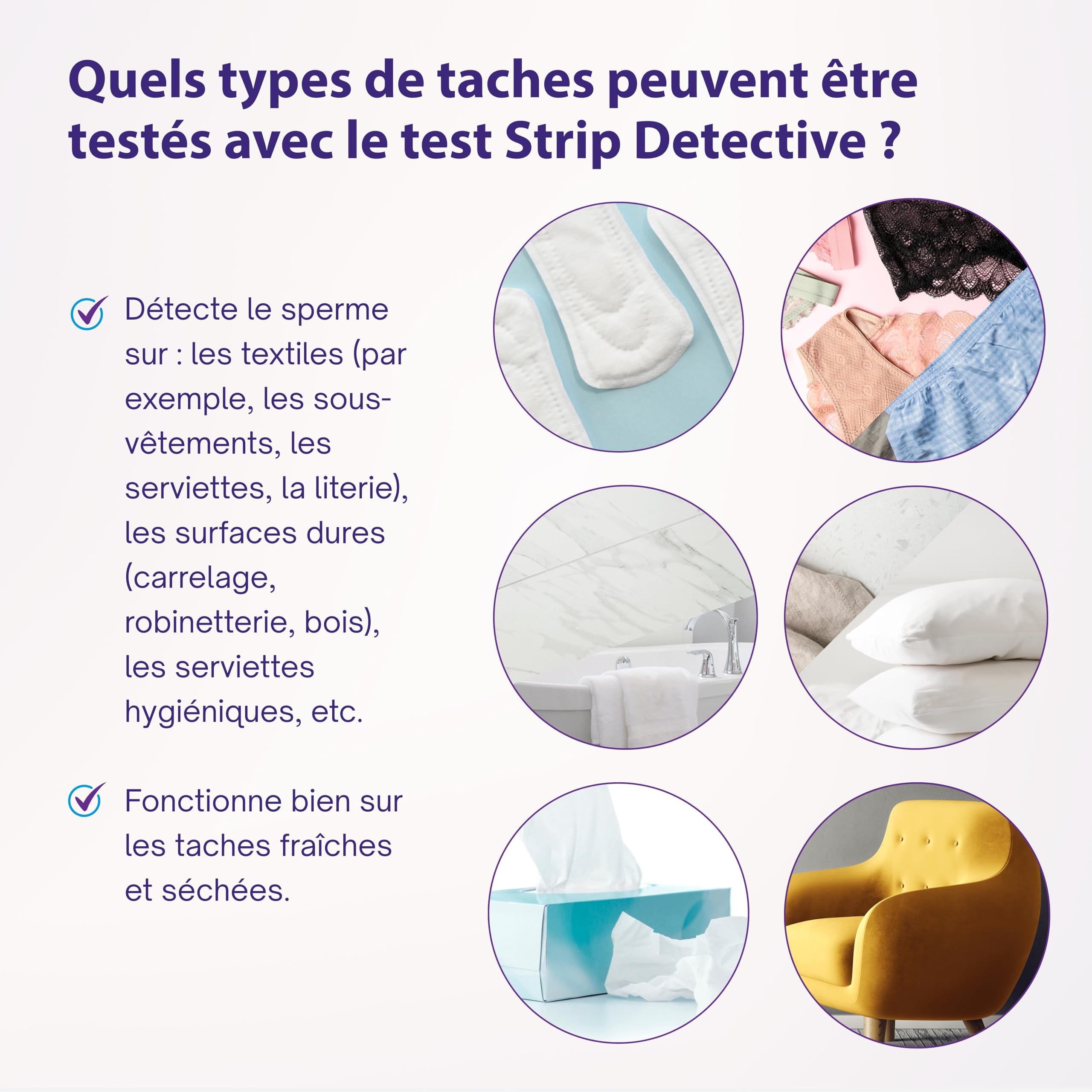 Test d'infidélité à domicile – Test de détection de spermatozoïdes, 10 bandelettes Résultats en 2 minutes – Détection de la phosphatase acide sur les textiles et les surfaces