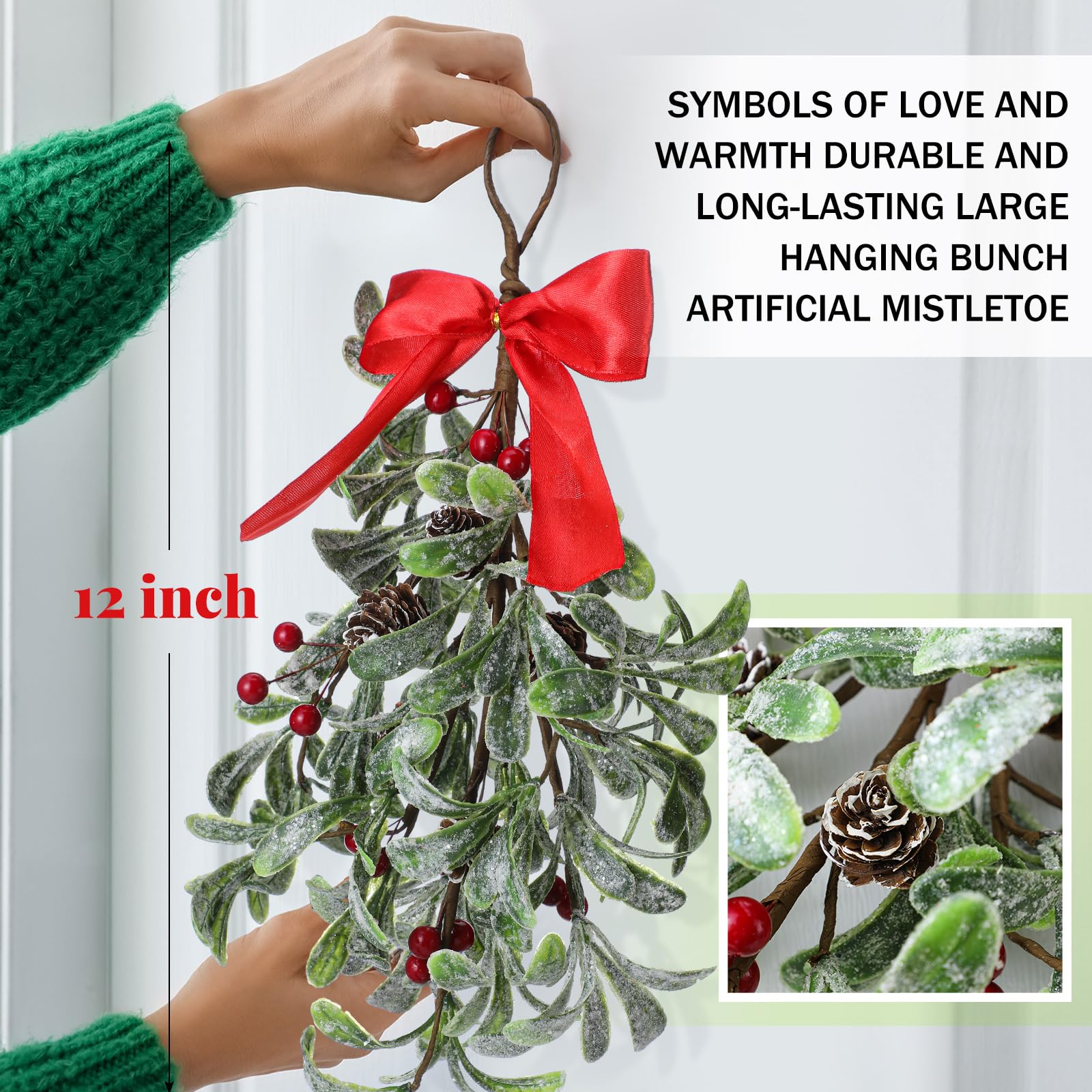 Daifunli Weihnachtlicher Mistelzweig-Dekor, Weihnachtsfeiertag, küssender Mistelzweig, großer künstlicher Mistelzweigstrauß, Weihnachts-Mistelzweig-Ornament mit Zweigen, roten Beeren, für Weihnachten,