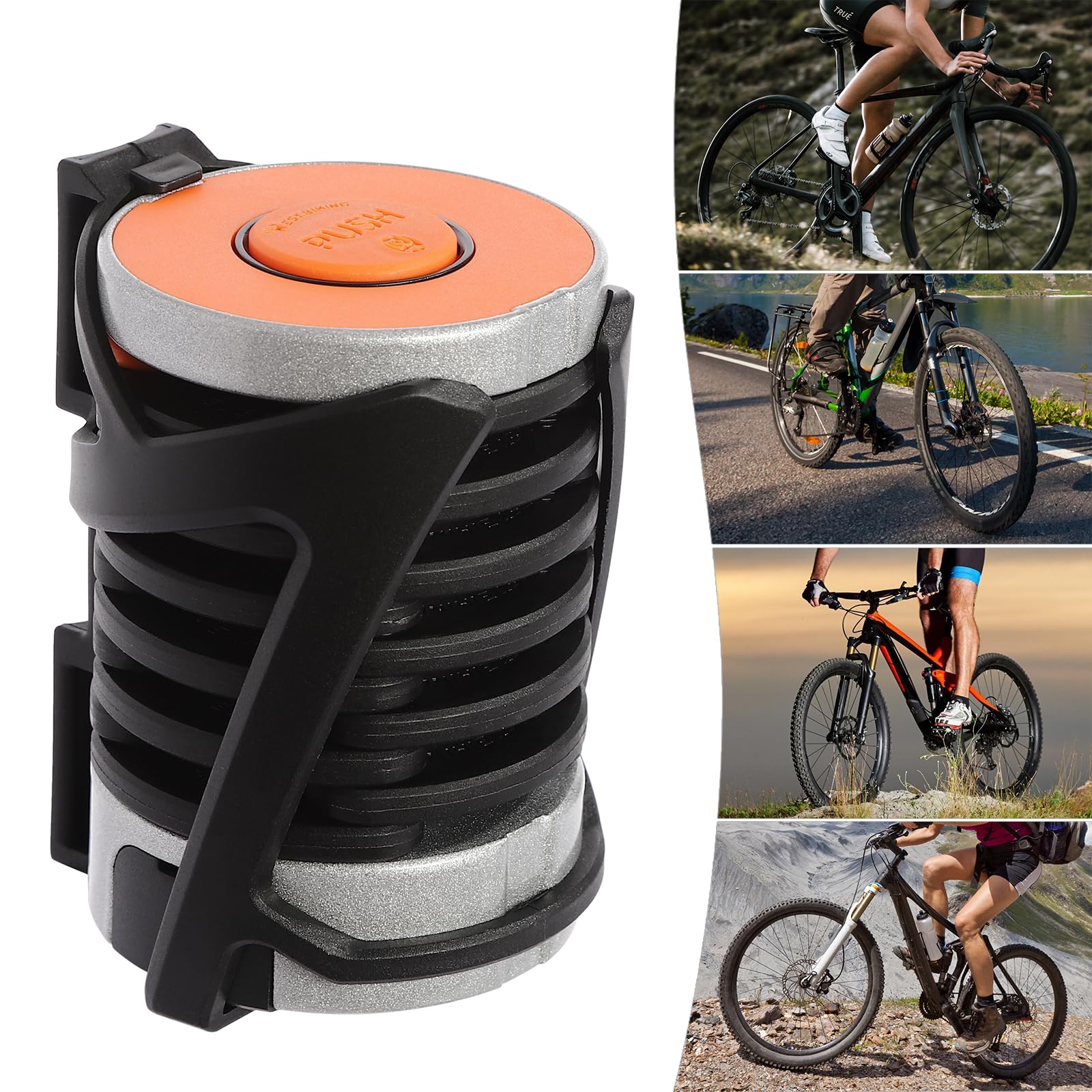 Zapięcie rowerowe, składane zapięcie do roweru wyścigowego, 4-cyfrowa kombinacja kodów, nierdzewne, wszechstronne zastosowanie do rowerów, motocykli i wielu innych (czarny i pomarańczowy)