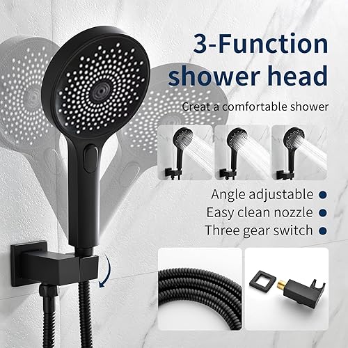 Miniatura 5 de Juego de grifo termostático de ducha de lujo con sistema de ducha de lluvia, kit de moldura de válvula áspera, botón desviador, accesorios de ducha