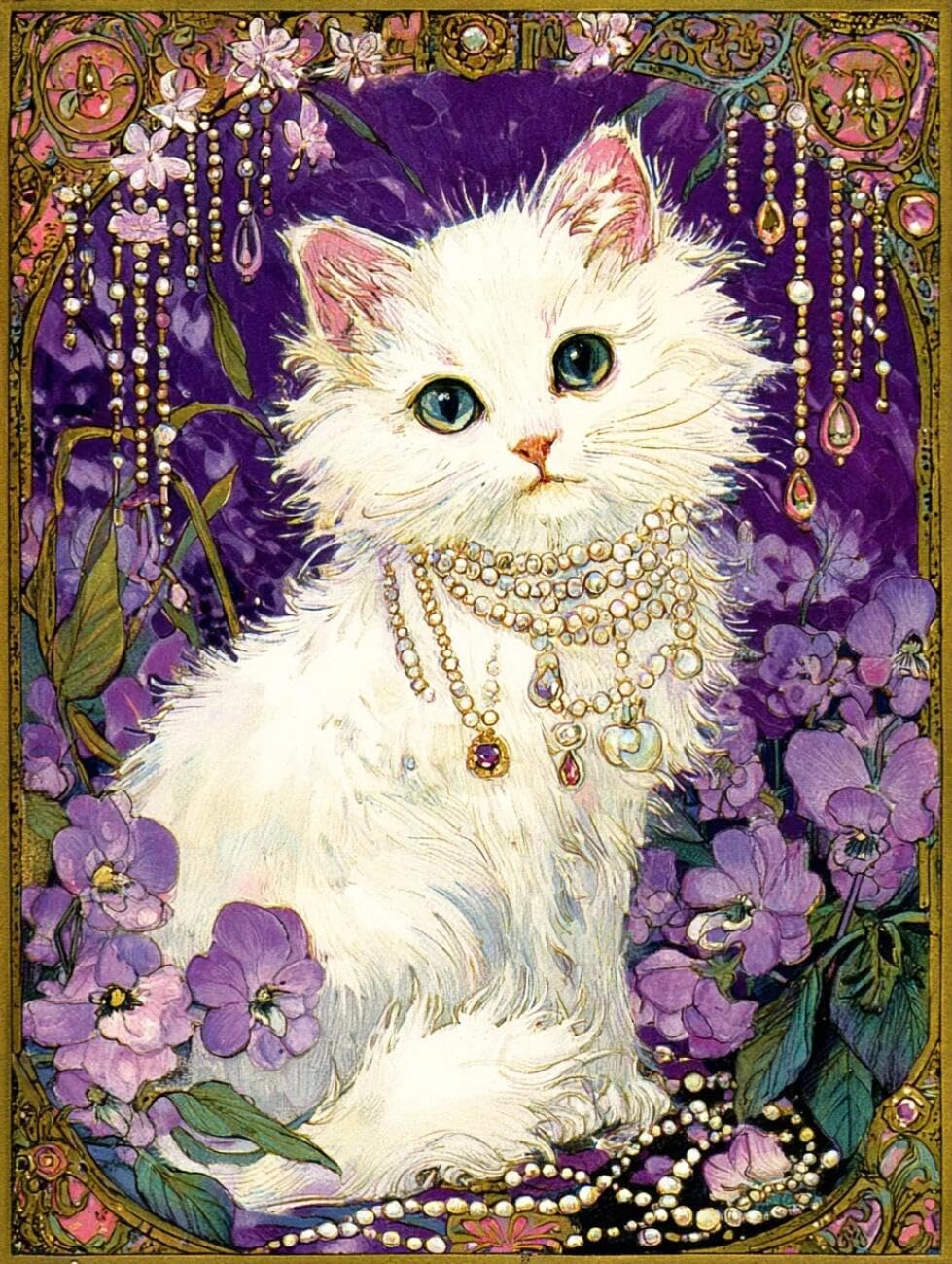 Henypt Cross Stitch Kit Fantasy Cat Animal DIY Arts Aand Craft Kit for Beginners The Elderly with Accessories Handmade DIY/Gifts 14CT 60x80cm