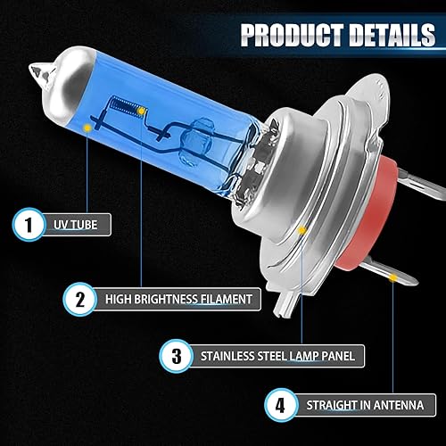 Miniatura 3 de Pack-2 Bombillas halógenas H7, bombillas de xenón para automóvil, luces de haz alto de 12 V 100 W, kit de repuesto de luces de automóvil, universal