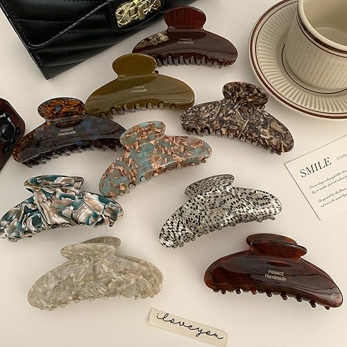 Miniatura 7 de ZHOUMEIWENSP Pinzas de pelo grandes francesas para cabello grueso, pinzas de pelo de tortuga, pinzas de celuloide acrílico, pinza de mandíbula de