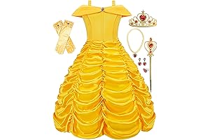 Funna Princess Costume Layered Dress Off Shoulder for Girls Princess Short Dresses with Accessories Yellow