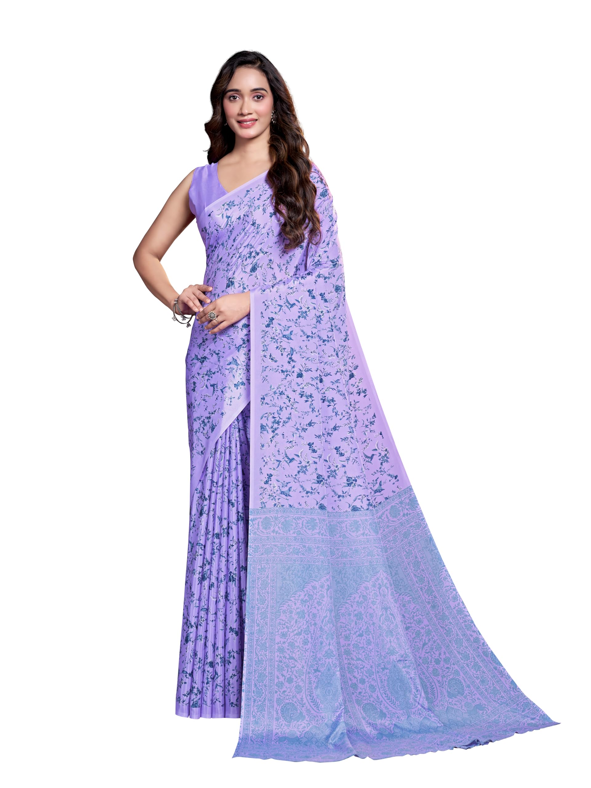 Floral Print Crepe Saree With Unstitched Blouse Piece