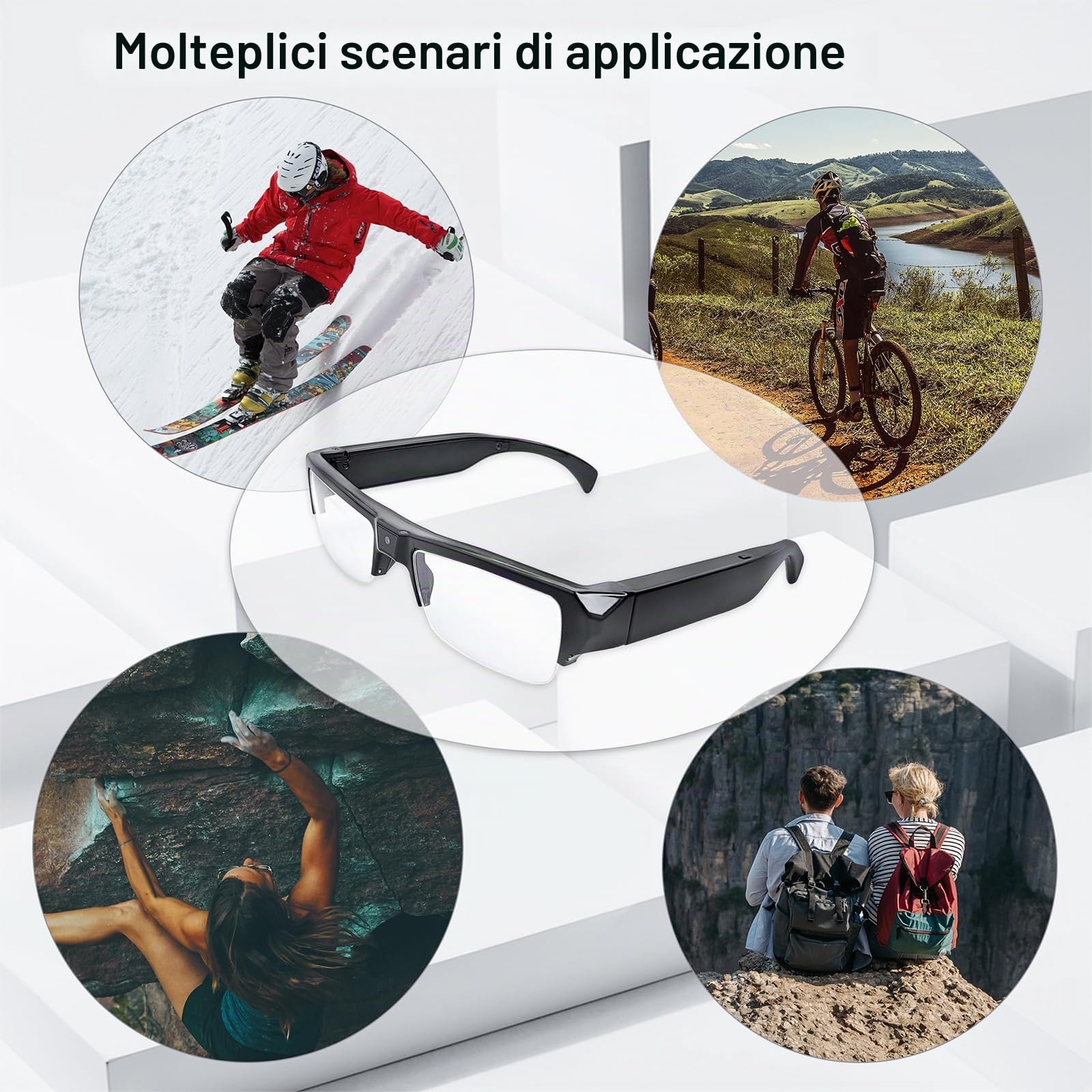 Occhiali con videocamera spia HD 1080p, alla moda, per guida, escursionismo, pesca, equitazione (scheda micro SD 32G inclusa)