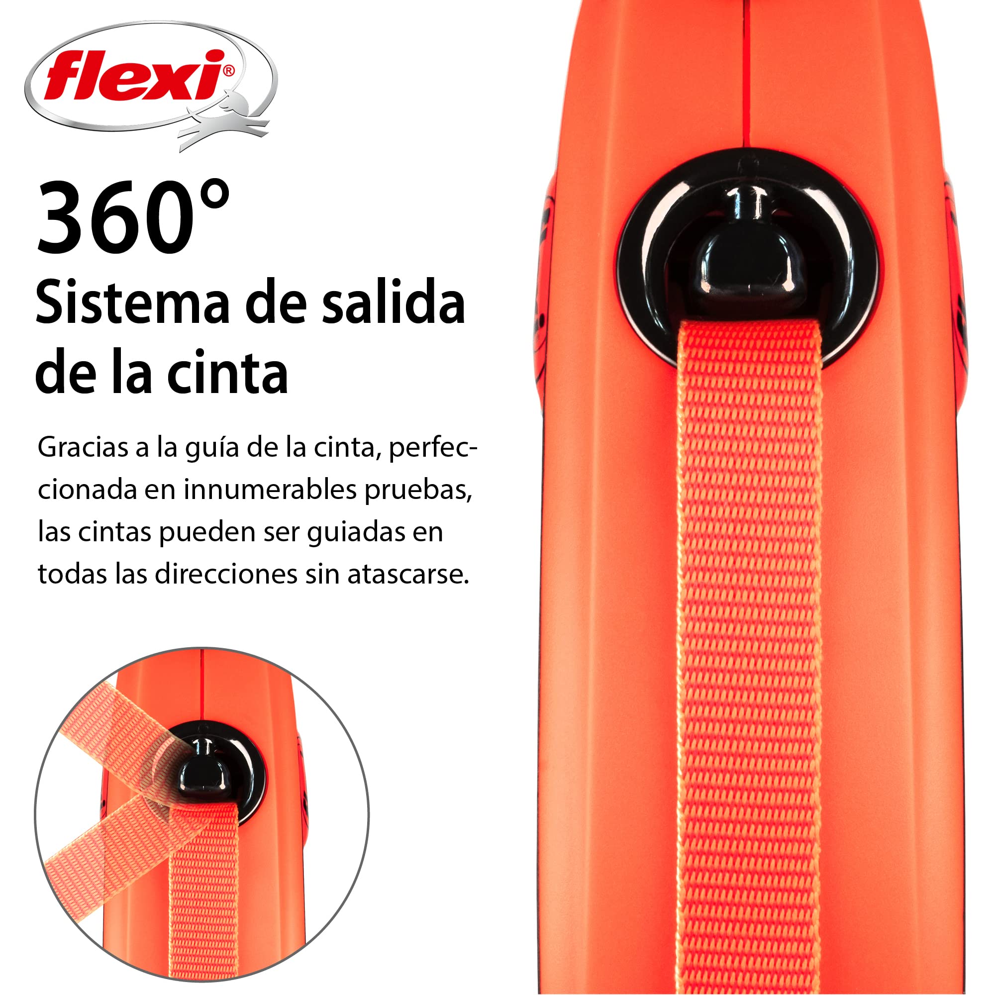 flexi® Xtreme M Cinta 5 m Negro/Naranja, Correa Extensible para Perros hasta máx. 35 kg