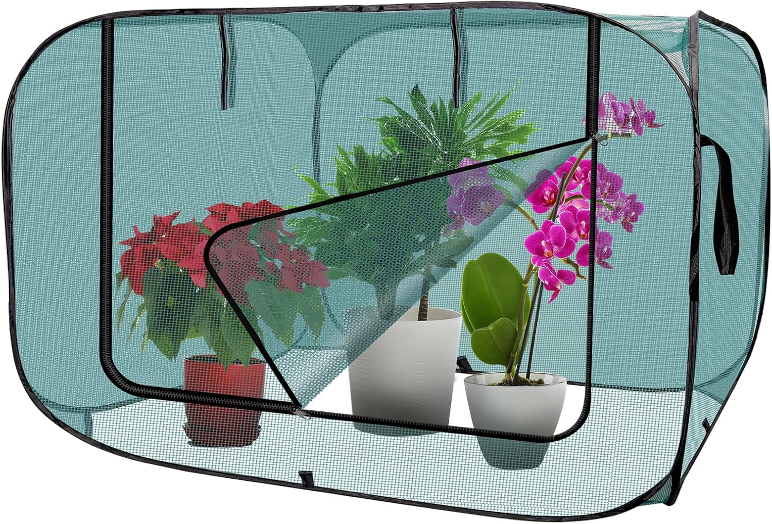 RGQSUN 1Pcs 39 x 39 x 19in Pop-up Garden Mesh Plant Cover,Large Pest Guard Cover,Plant Gardening Net Cover with Zip and Stakes for Protecting Vegetable Fruits Plant from Birds Insects