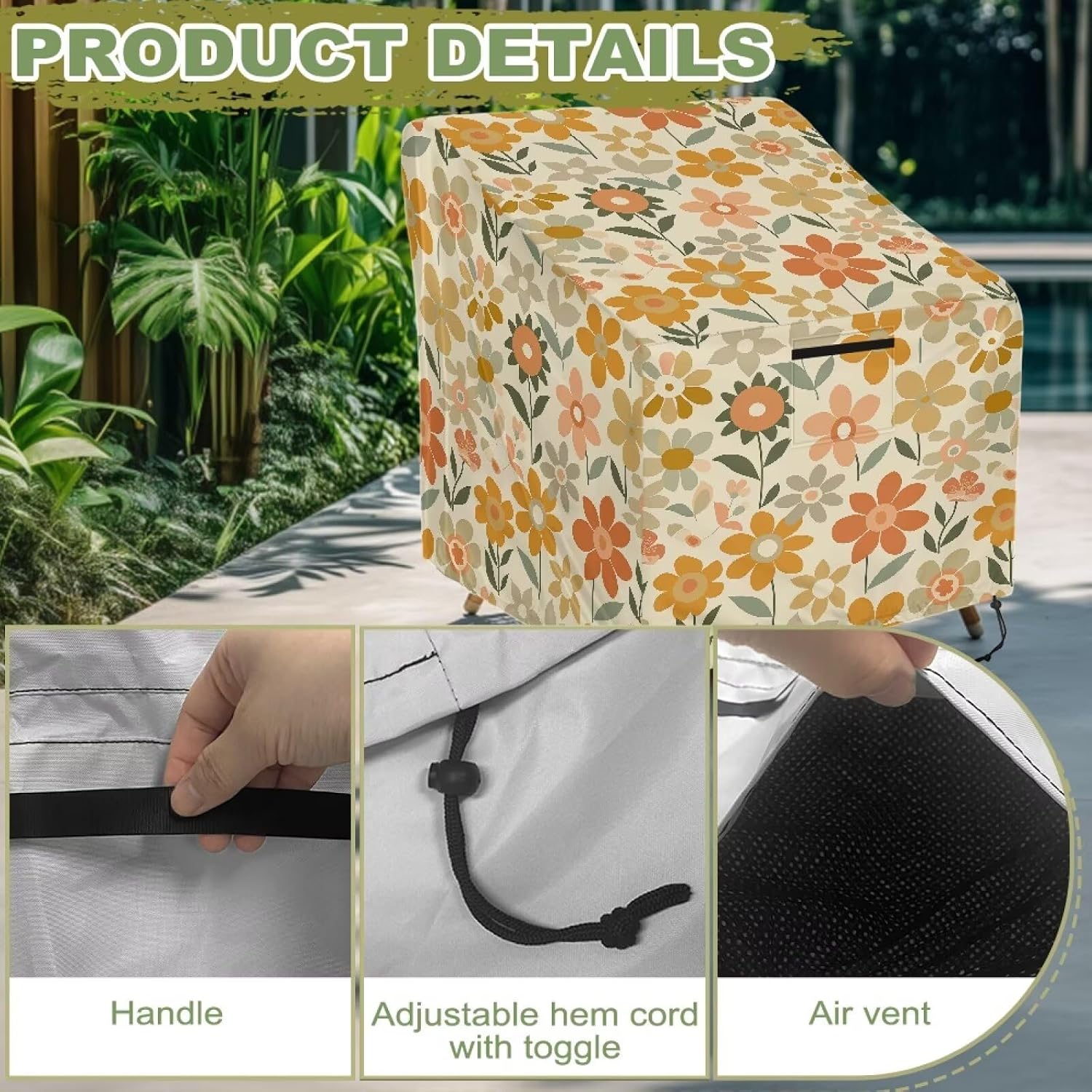Daisy Floral Outdoor Swivel Lounge Chair Cover 1 Pack, Waterproof Heavy Duty Outdoor Chair Covers, Patio Furniture Cover Lawn Chairs Covers