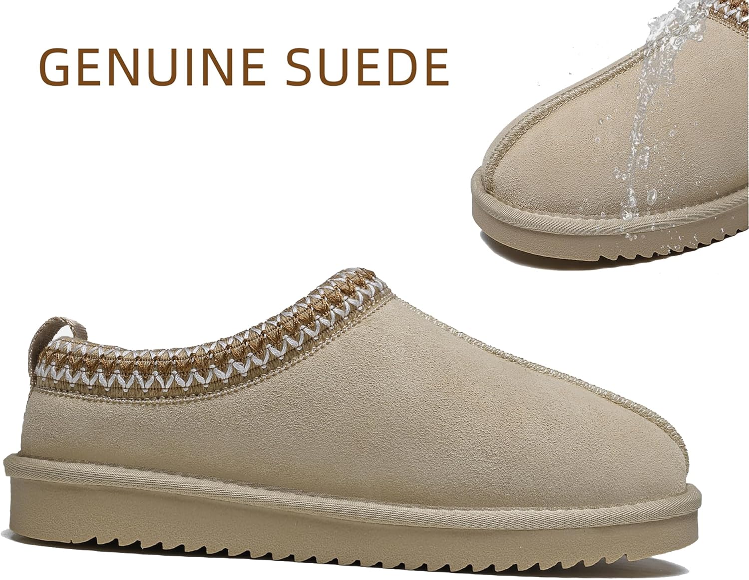 Women's Slippers Genuine Suede Platform Mini Boots Mens Faux Fur Warm Lining Winter Mules Cozy Warm House Shoes Indoor and Outdoor - Image 3