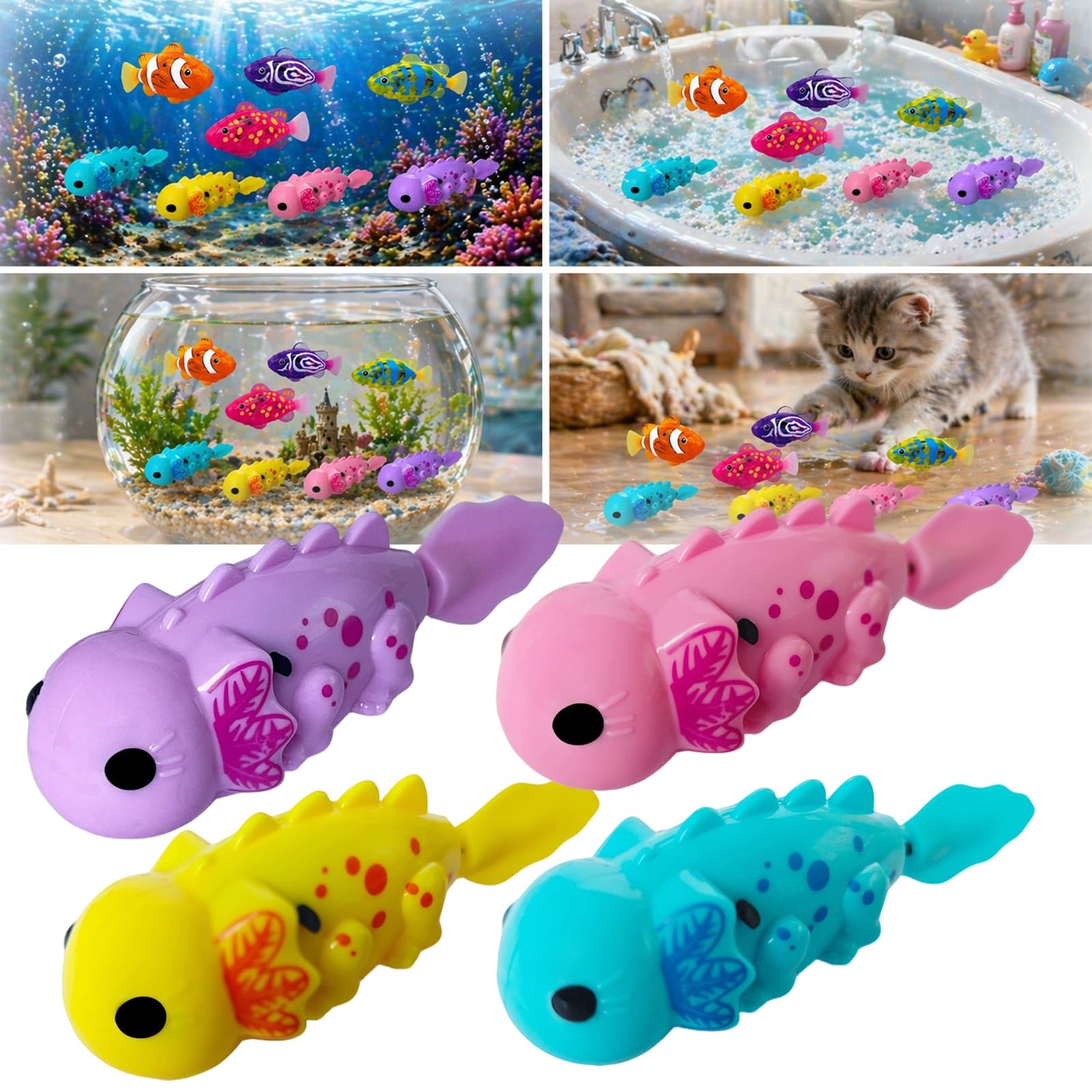 Glowing Swimming Clown Fish Toy, Magic Water Activated Robot Fishes Tank Toys, Motorized Glow Sea Creature Robofish, Waterproof Fishing Toy for Aquarium Pool Bath Tub Cats Pet Fun(4pcs - Axolotl)