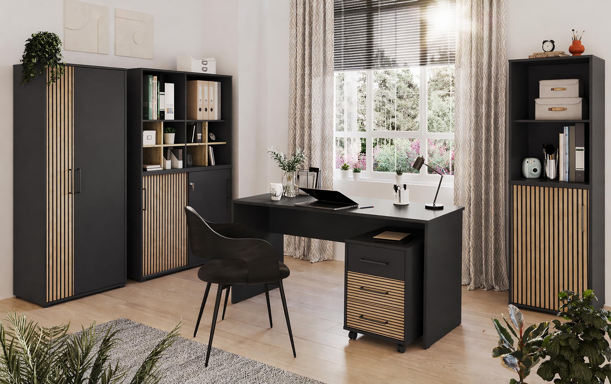 Schildmeyer Aktenschrank Hank 701971, Schwarzmatt/Akustikpaneel Optik, 65 x 41 x 163,6 cm