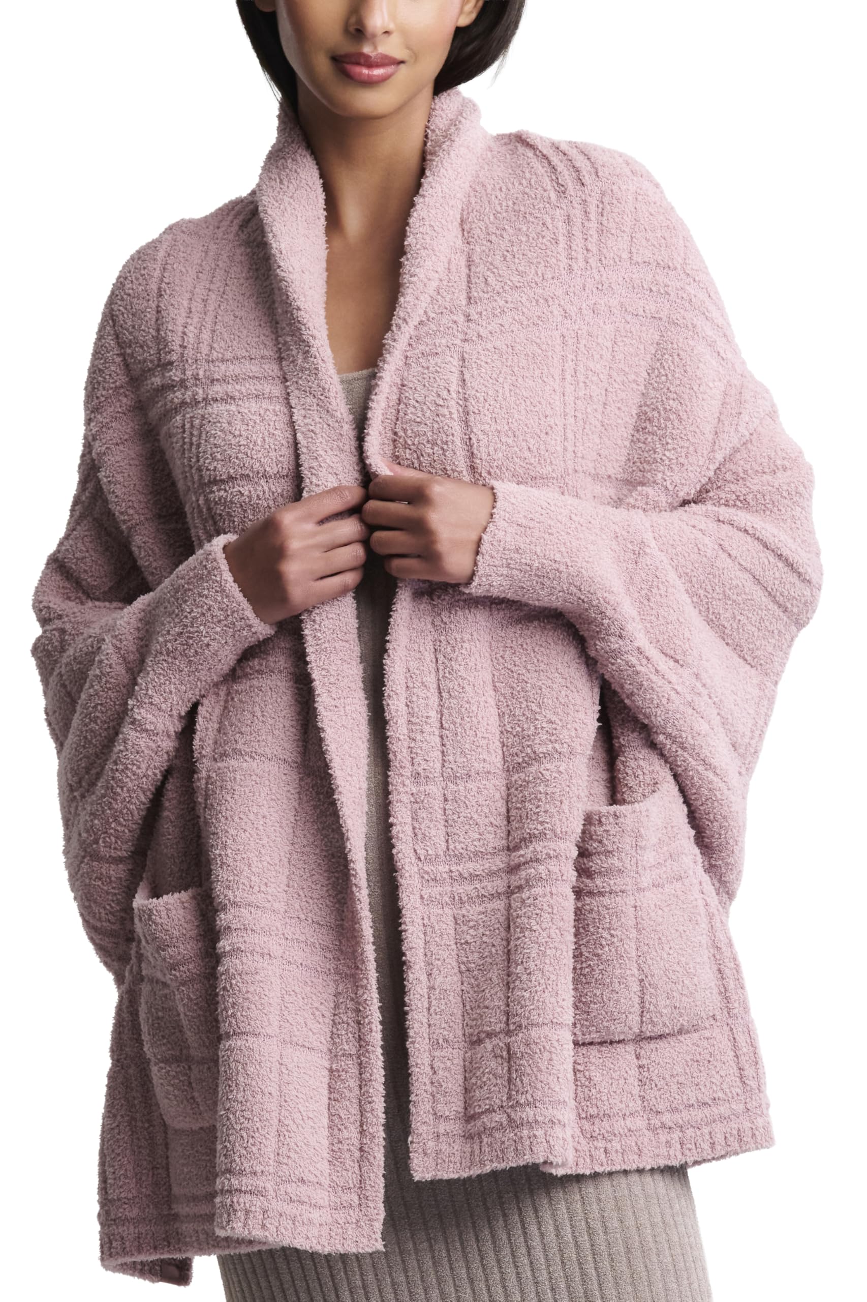 Barefoot Dreams Womens CozyChic Cotton Tonal Plaid Blanket Wrap