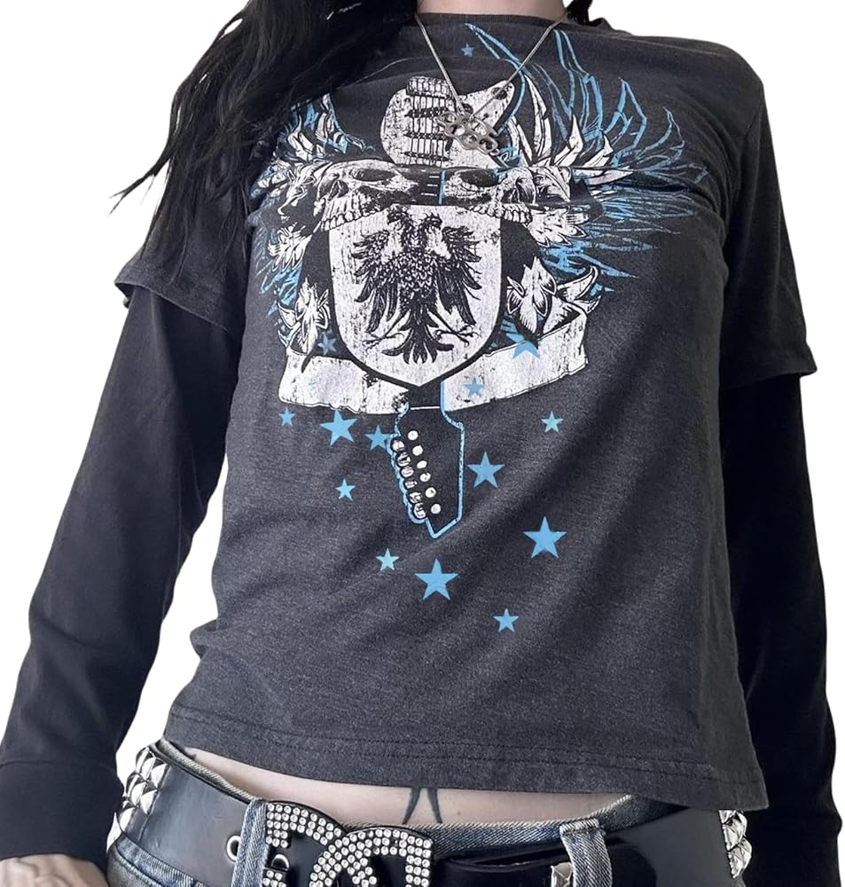 Womens Fairy Grunge T Shirt Y2k Top Emo Long Sleeve Halloween