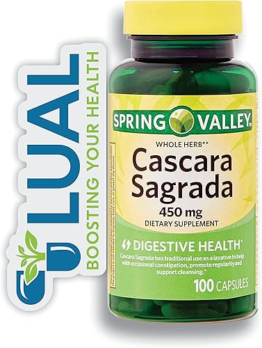 Ayuda digestiva natural suplemento herbario Spring Valley Cascara Sagrada - 100 unidades + adhesivo Luall disponible en Yaxa Peru